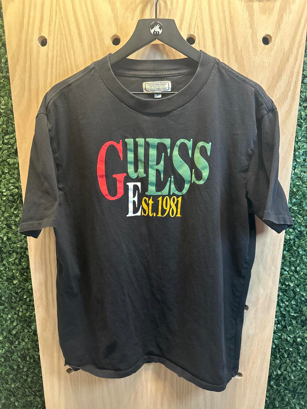 Y2K Guess Men's Black Graphic T-Shirt Est. 1981