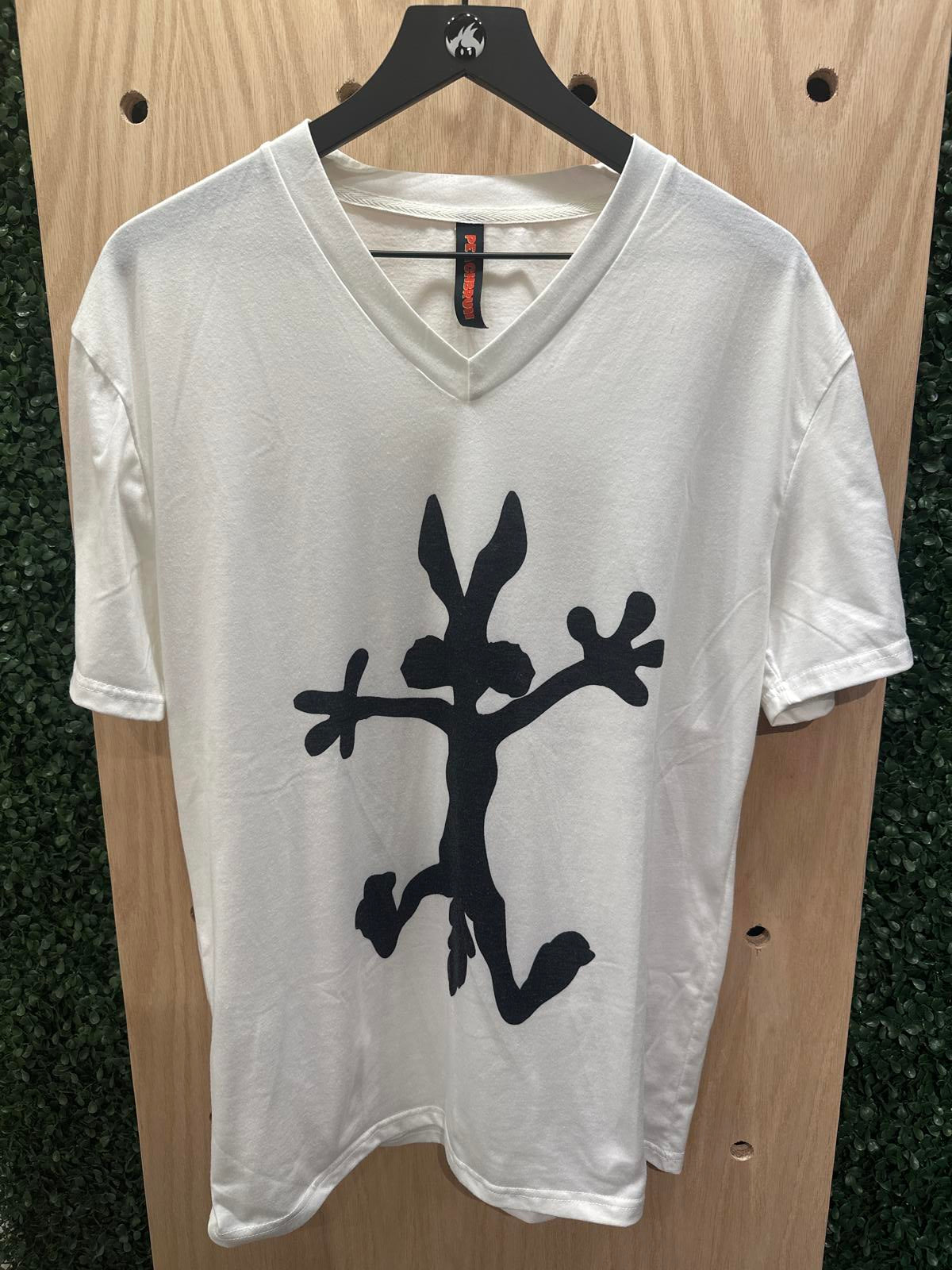 Peachbruh White V-Neck T-Shirt with Black Graphic