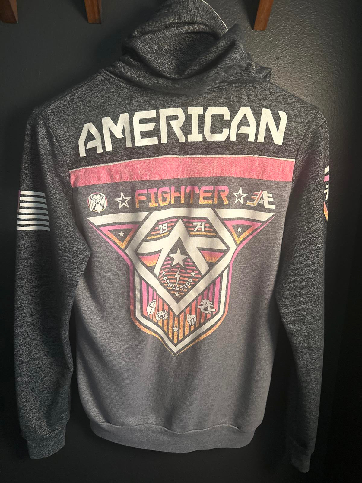 American Fighter Woman's Grey and Black Full Zip Light Weight Hoodie