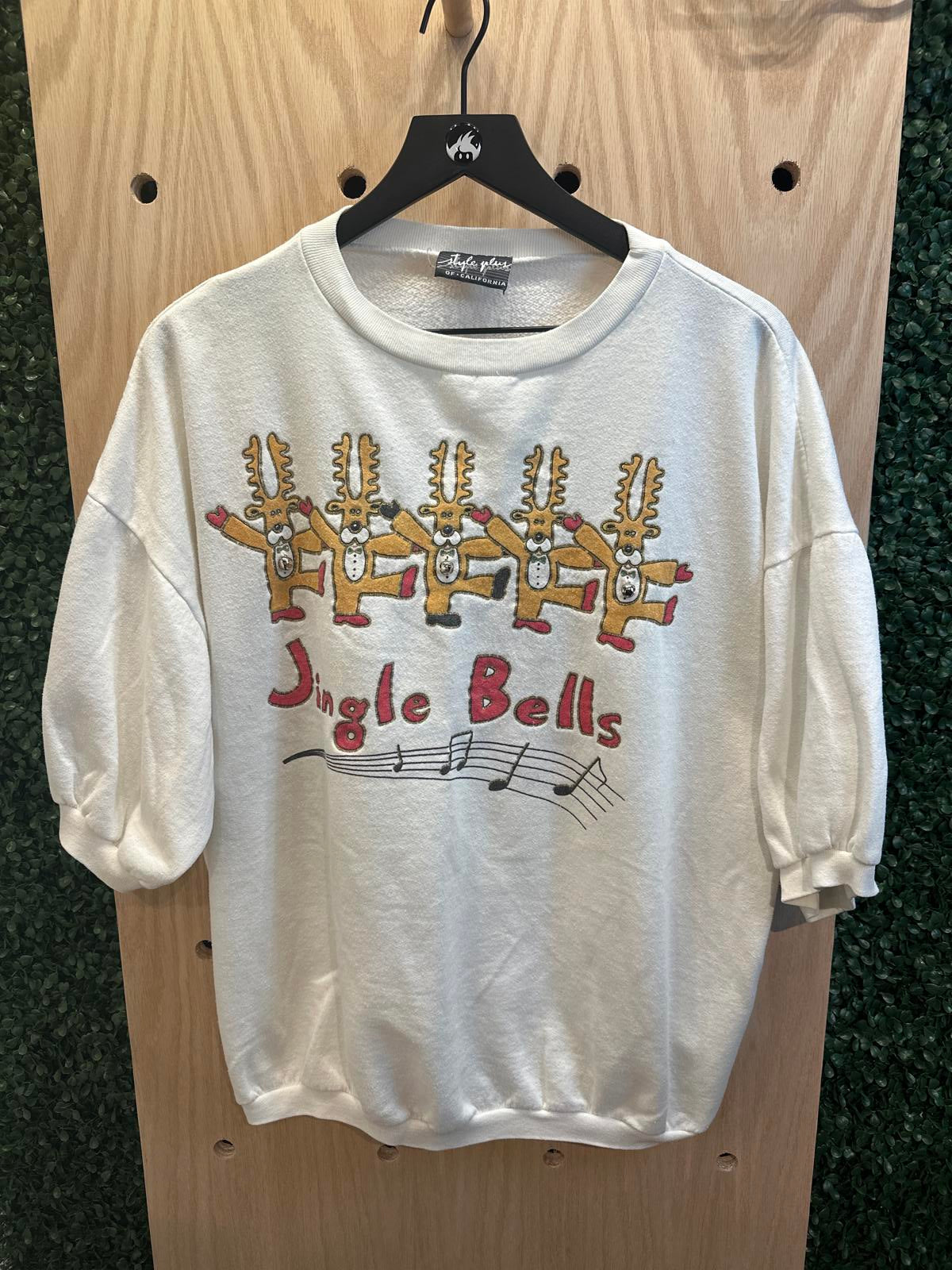 Vintage Plus of California Womenswear White Jingle Bells Lightweight Sweatshirt