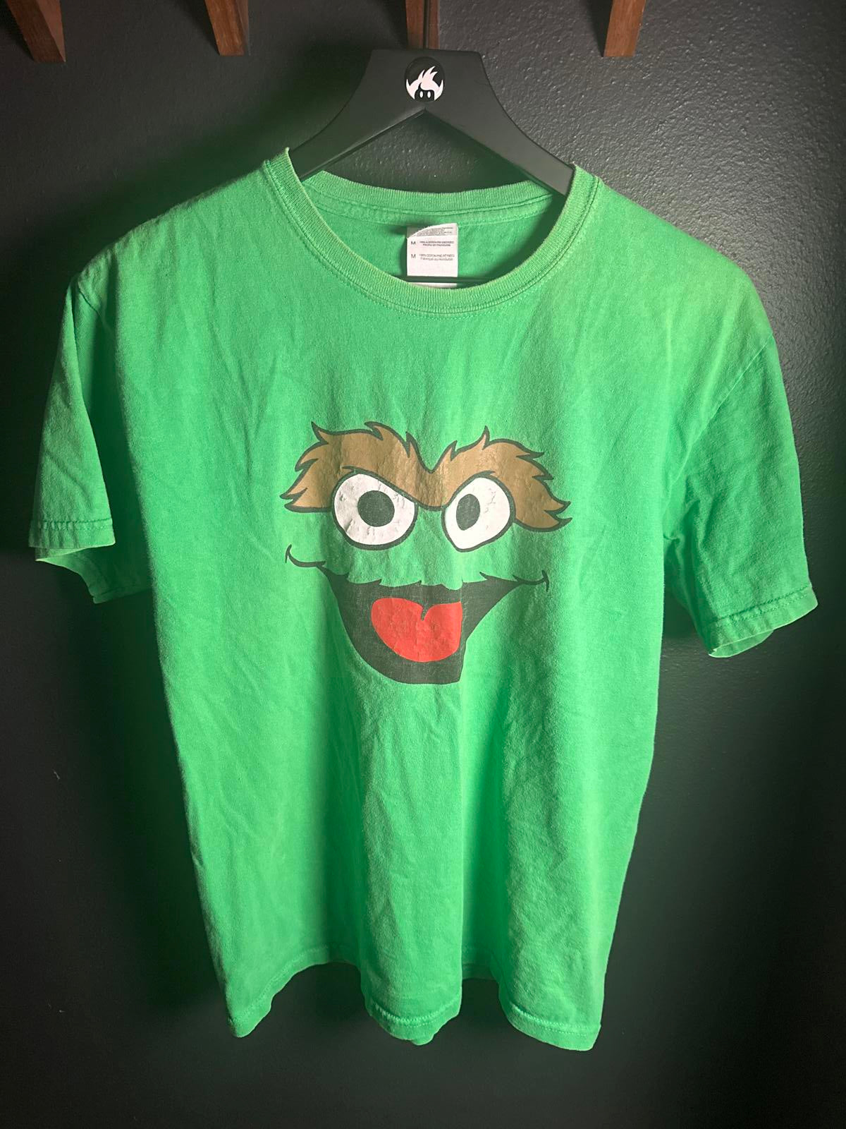 Green Gildan Ultra Cotton T-Shirt with Oscar Cartoon Face Print