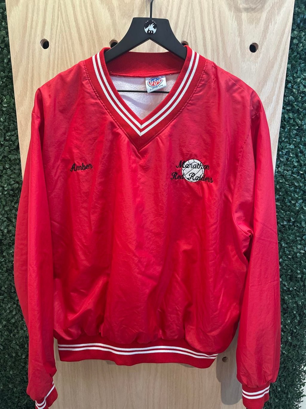 Vintage Red Windbreaker Jacket with V-Neck Collar