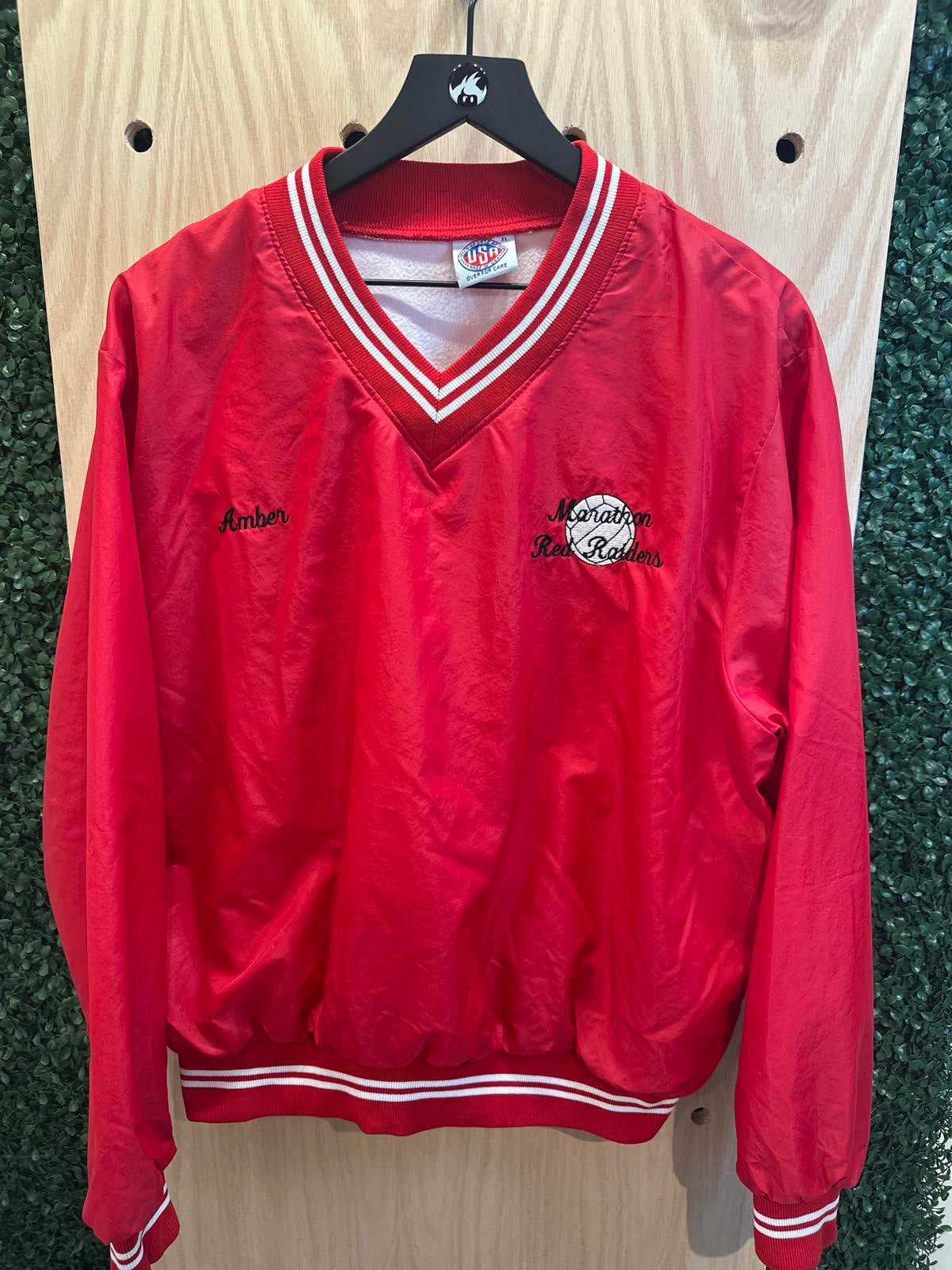 Vintage Red Windbreaker Jacket with V-Neck Collar
