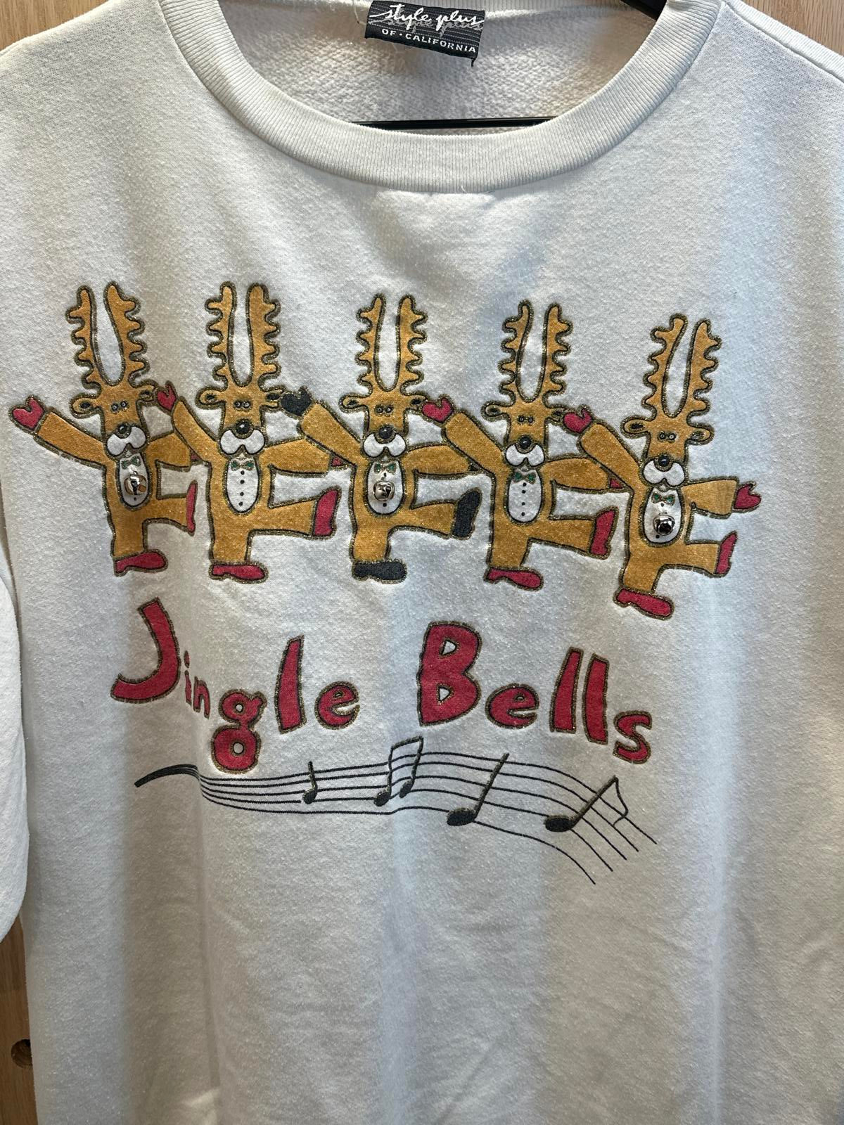 Vintage Plus of California Womenswear White Jingle Bells Lightweight Sweatshirt