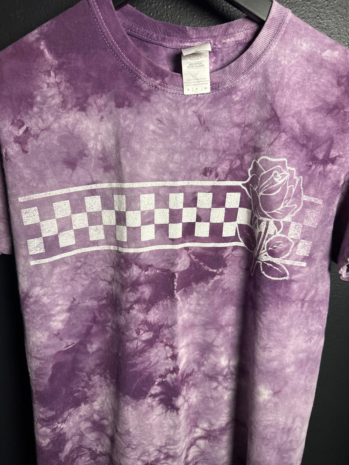 Tie-Dye Purple T-Shirt with Rose Design