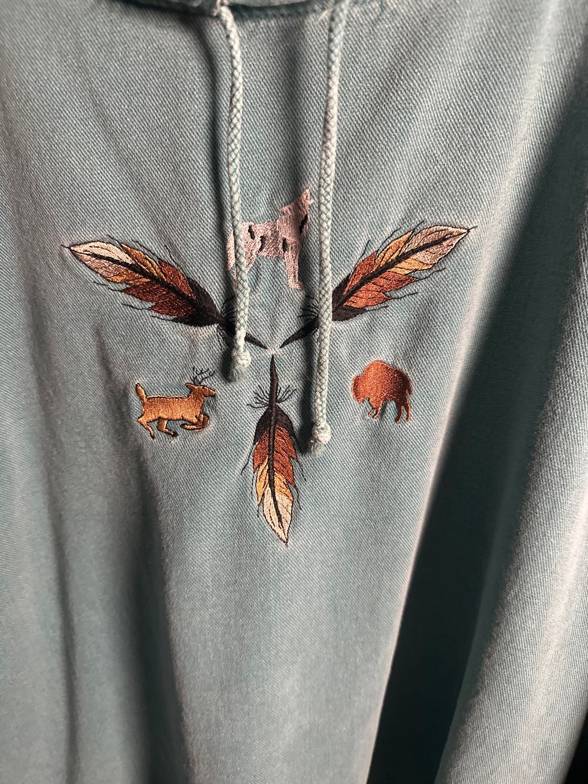 Winona Men's Pullover Hoodie Sweatshirt with Feather and Animal Embroidery