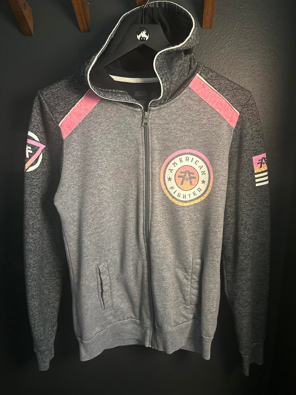 American Fighter Woman's Grey and Black Full Zip Light Weight Hoodie