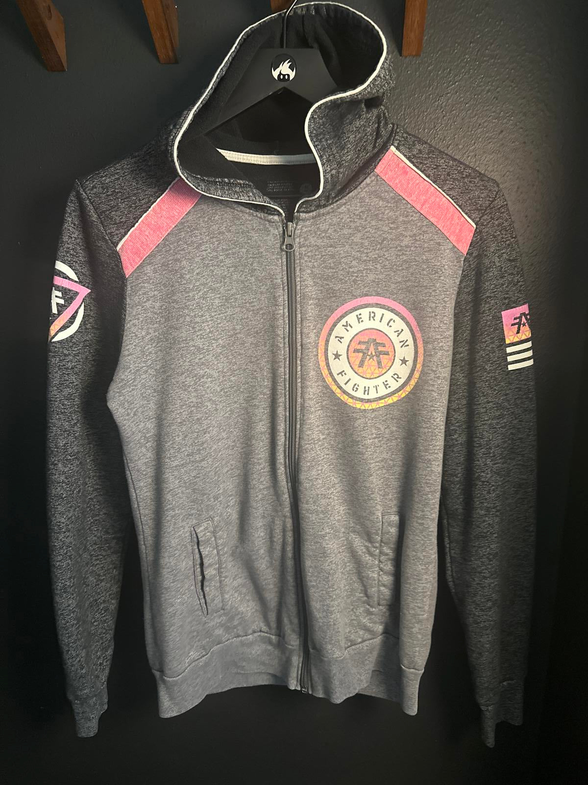 American Fighter Woman's Grey and Black Full Zip Light Weight Hoodie