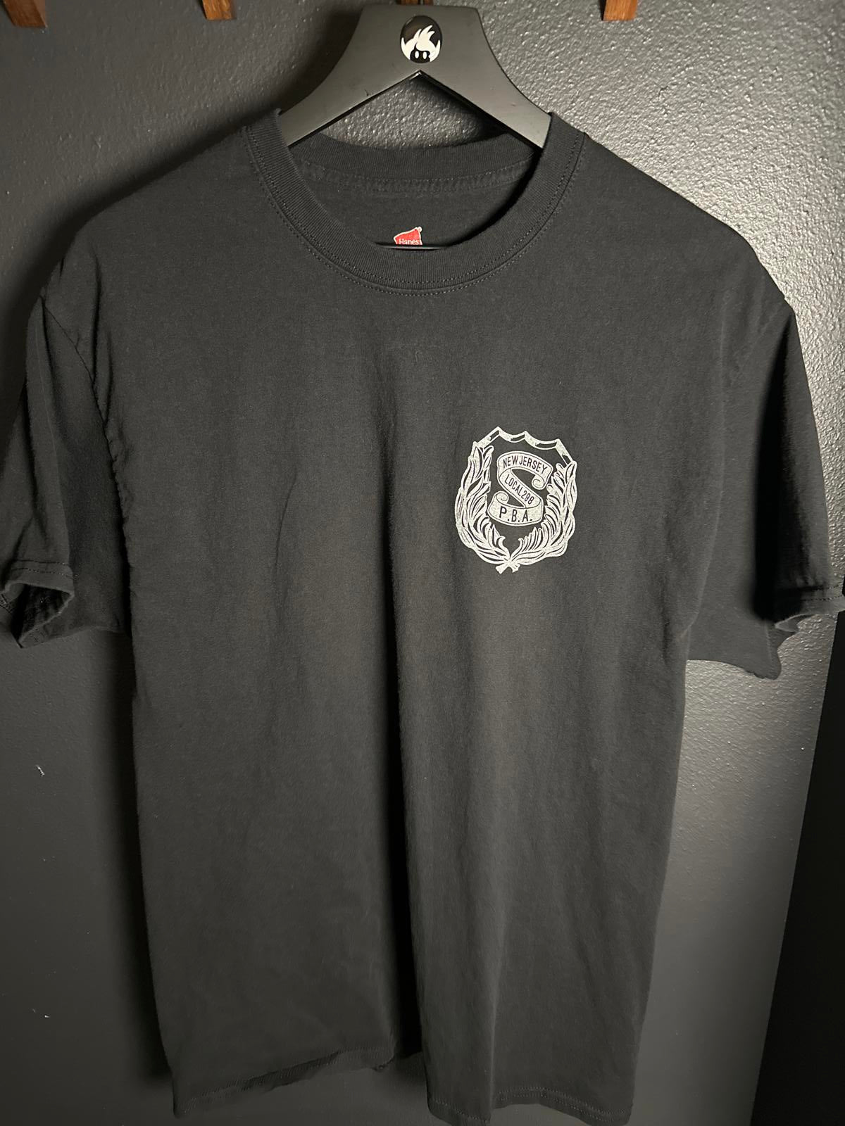 Hanes Tagless Black T-Shirt with New Jersey P.B.A. Local 298 Logo