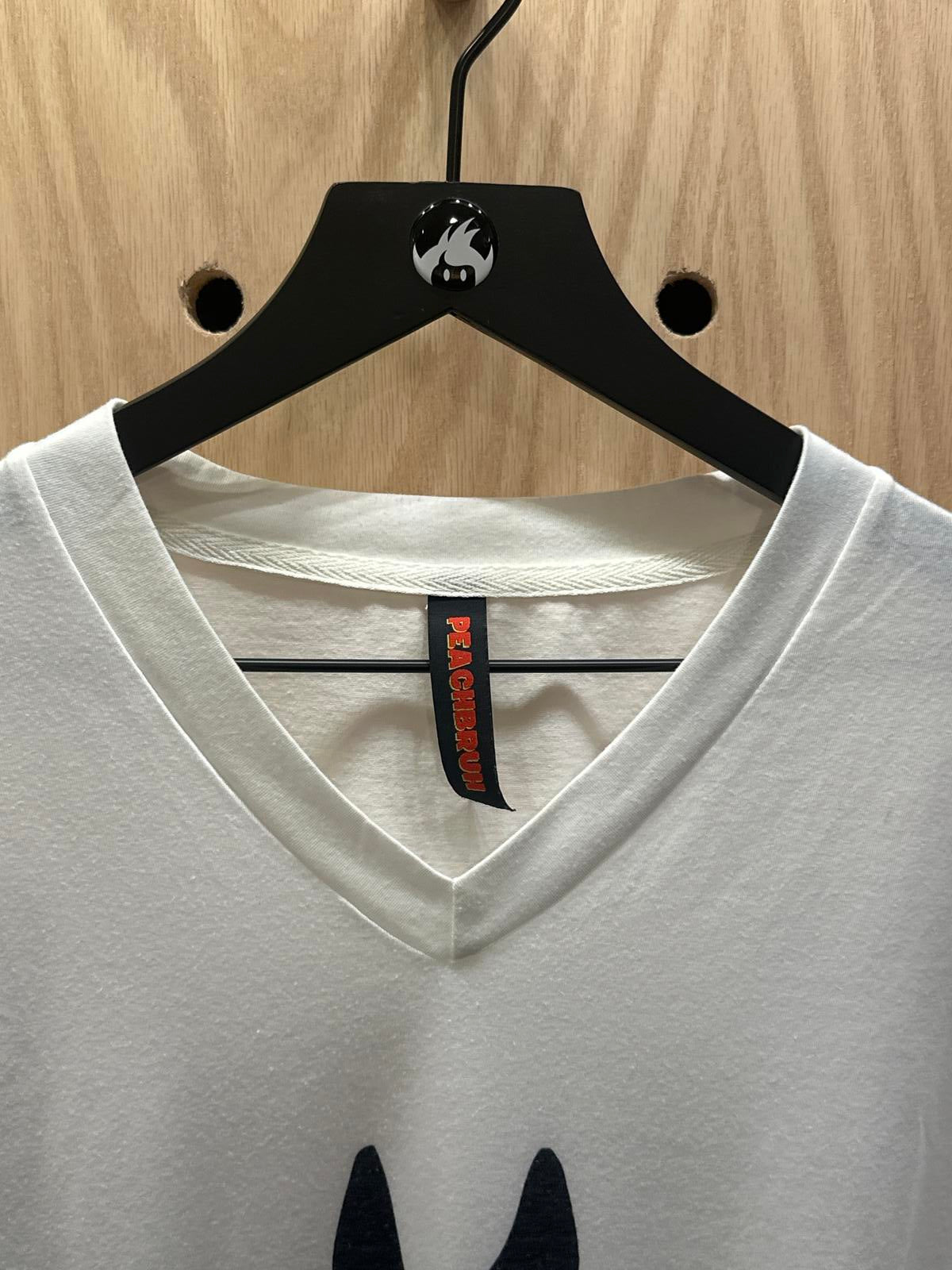 Peachbruh White V-Neck T-Shirt with Black Graphic