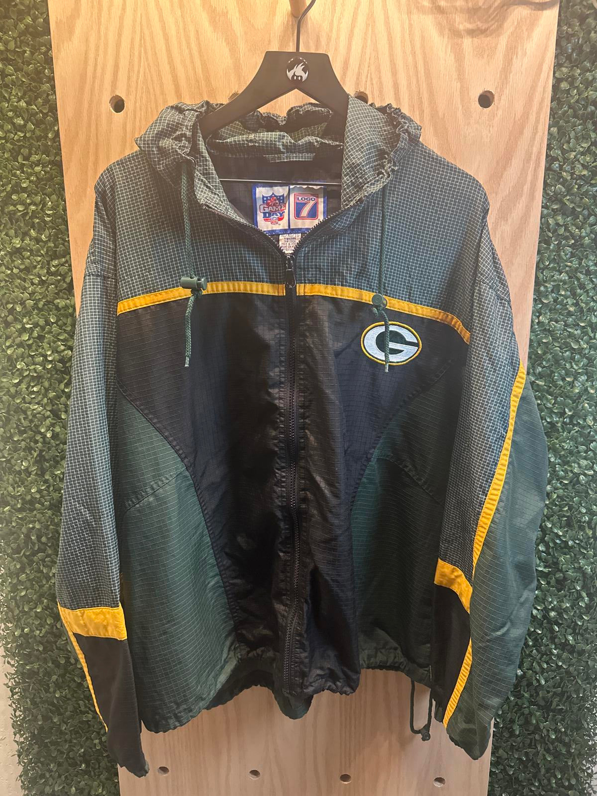 Vintage Green Bay Packers Logo 7 Jacket Mens Full Zip Windbreaker 90's