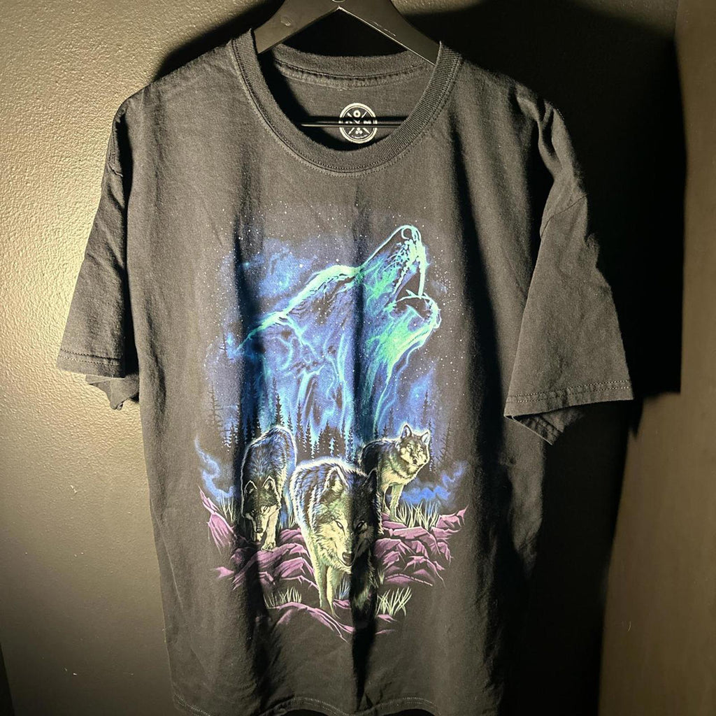 Black Graphic Wolves T-Shirt Men's XL