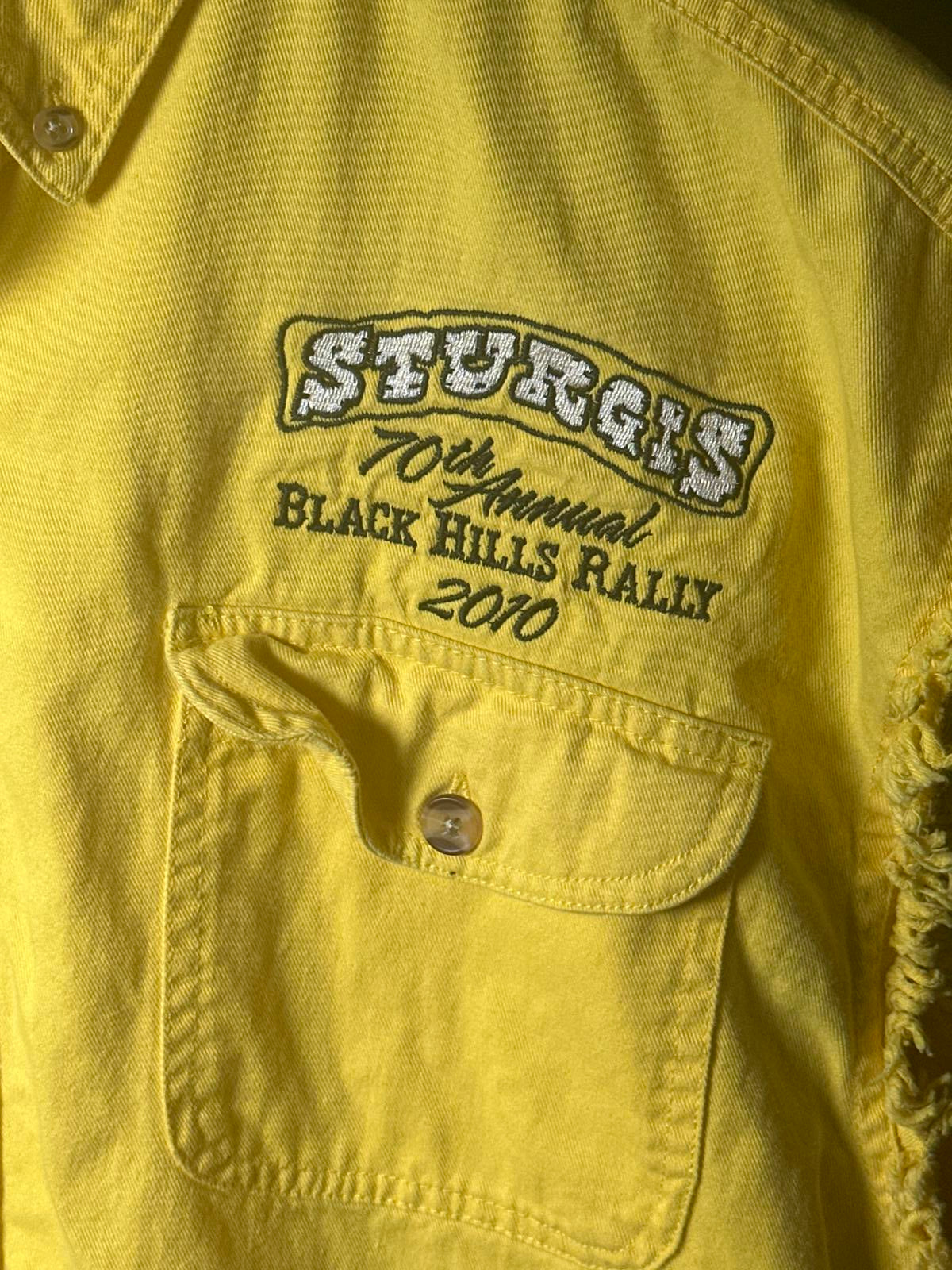 Yellow Sleeveless Button-Up Shirt with Sturgis Rally Graphics
