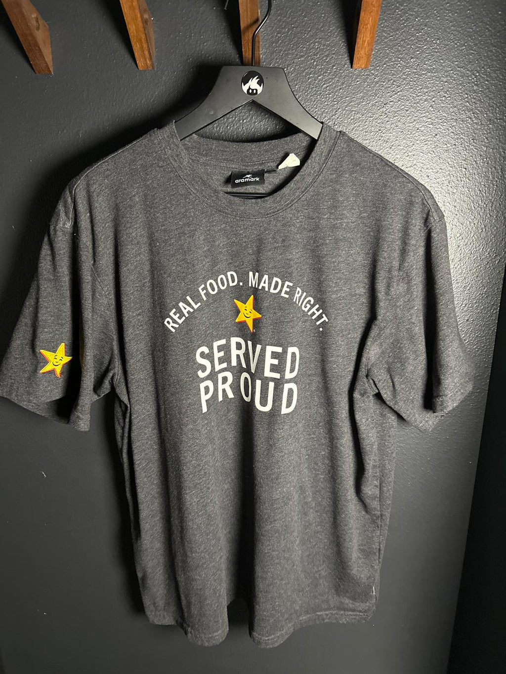 Hardee's Men's Short Sleeve T-Shirt - Gray, Served Proud Graphic