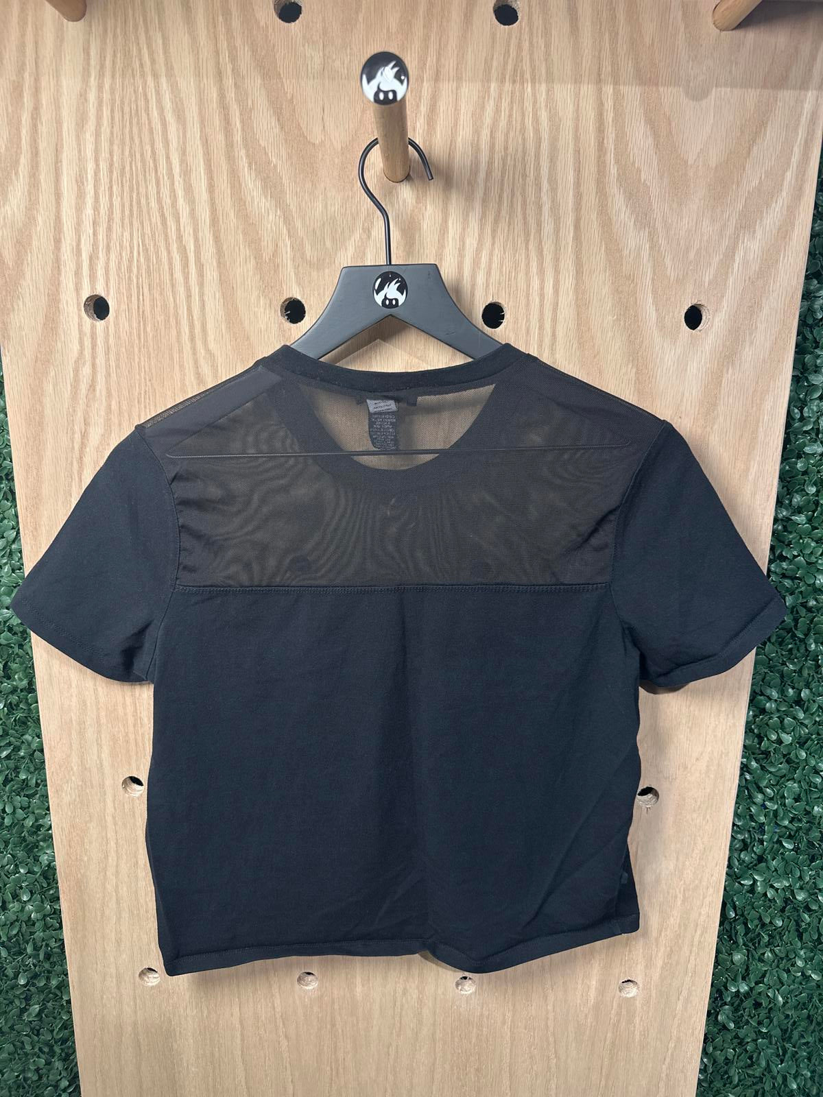 Hot Topic Black Mesh Panel Crop Top with Ring Detail