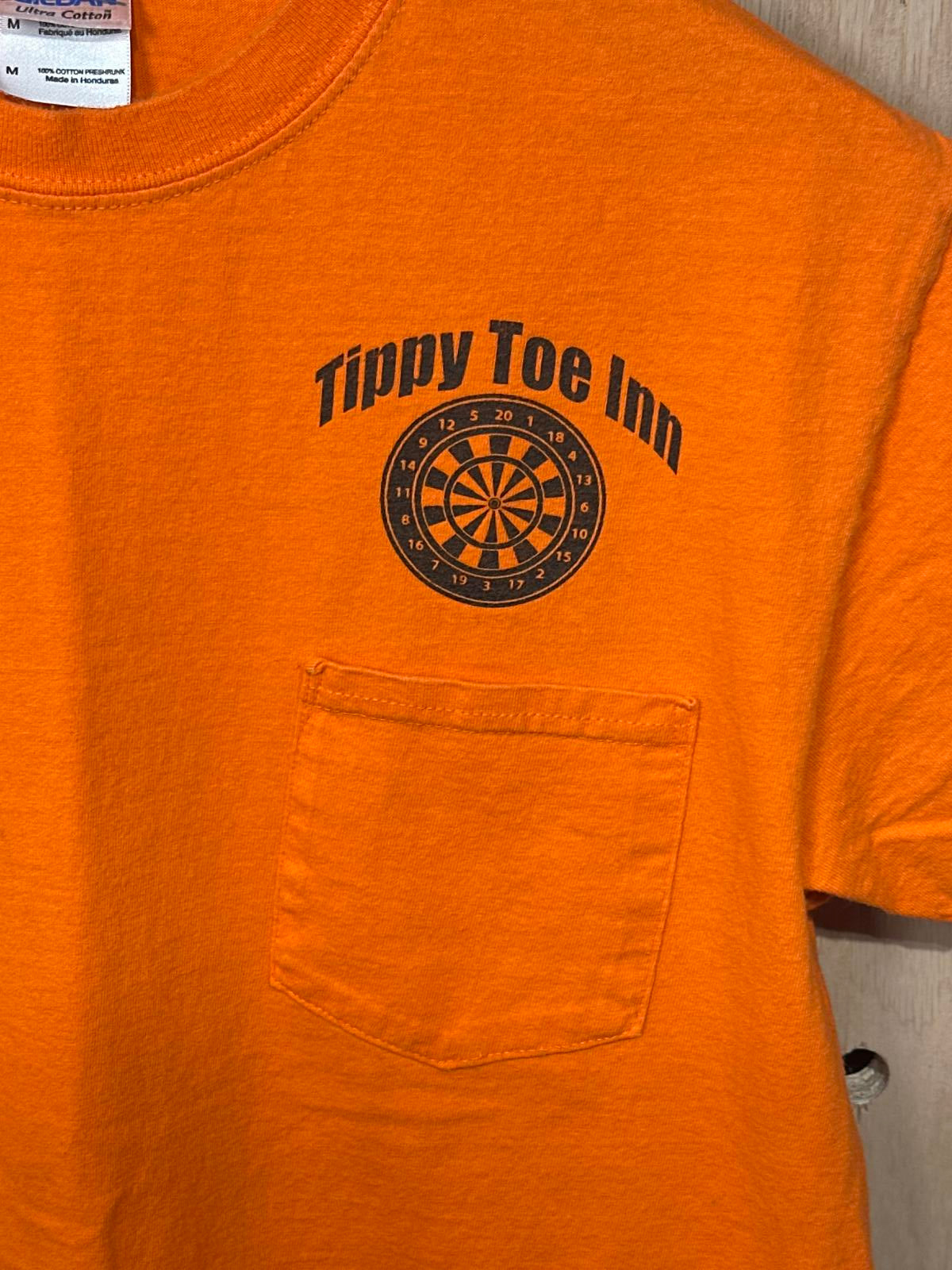 Gildan Orange Tippy Toe Inn Graphic T-Shirt with Pocket