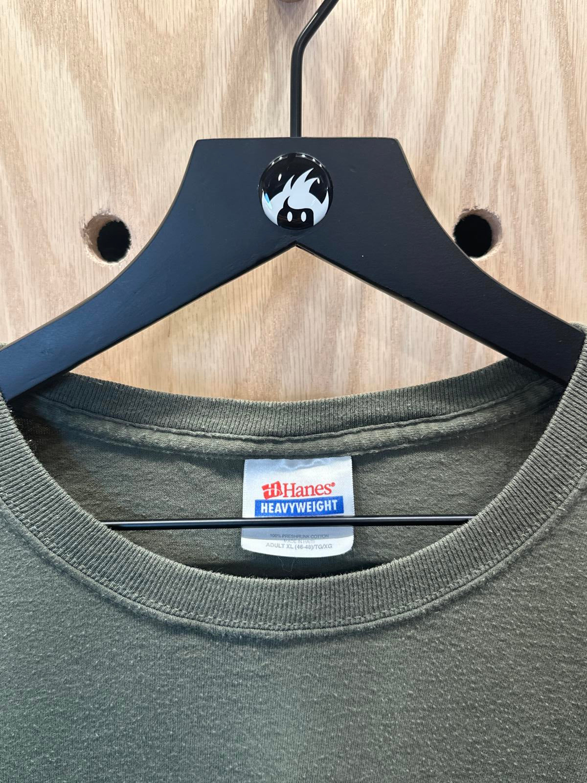 Hanes Heavyweight USA Graphic T-Shirt Olive Green Mens Large