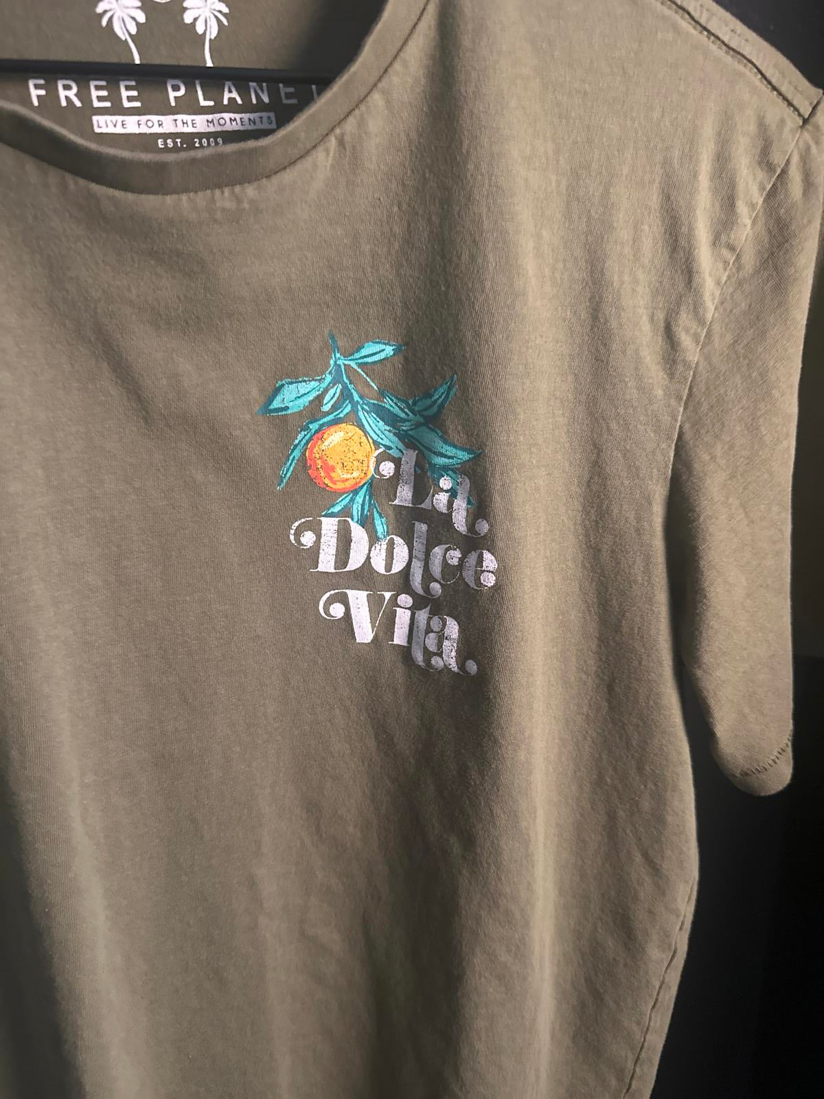 Free Planet Olive Green 'La Dolce Vita' Graphic T-Shirt