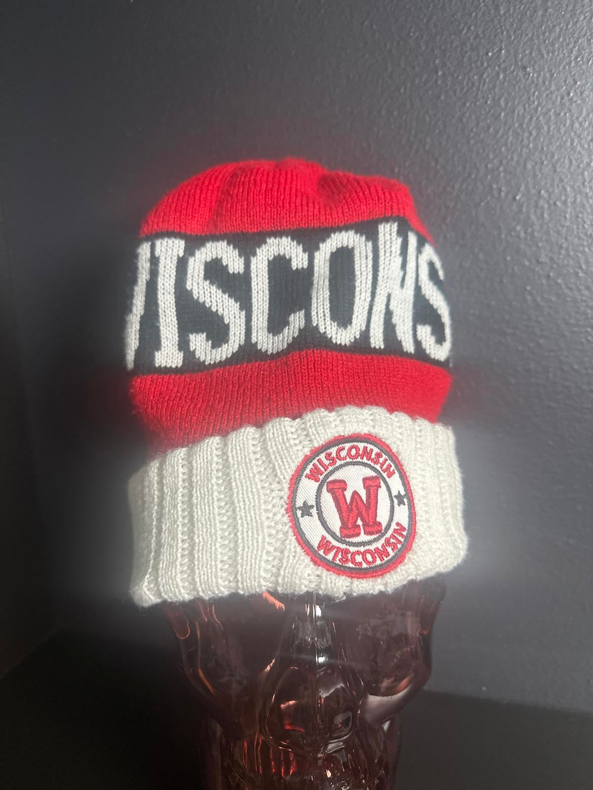 Wisconsin Red and White Knit Beanie Hat