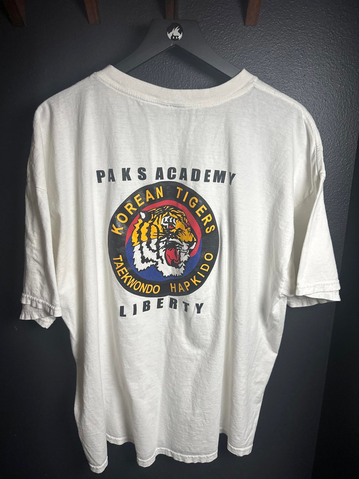 Gildan Heavy Cotton White Graphic T-Shirt - Paks Academy Korean Tigers