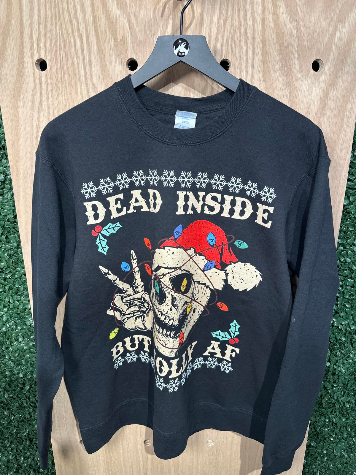 Port & Company Men's Black Graphic Sweatshirt Dead Inside But Jolly AF