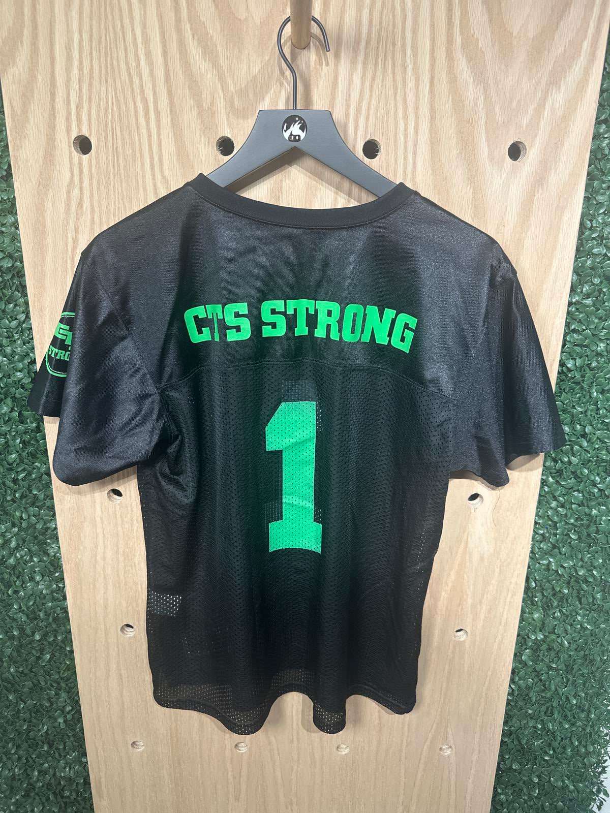 Woman's Black Athletic Jersey with Green Number 1