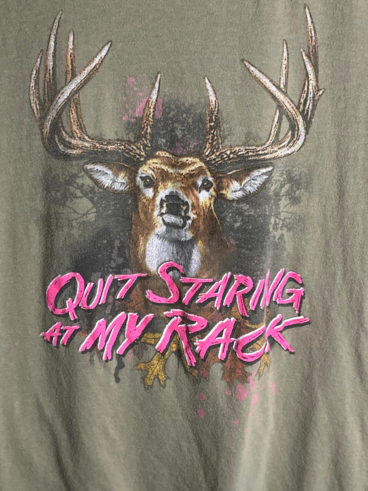 Next Level Apparel Graphic T-Shirt with Deer and 'Quit Staring at My Rack'