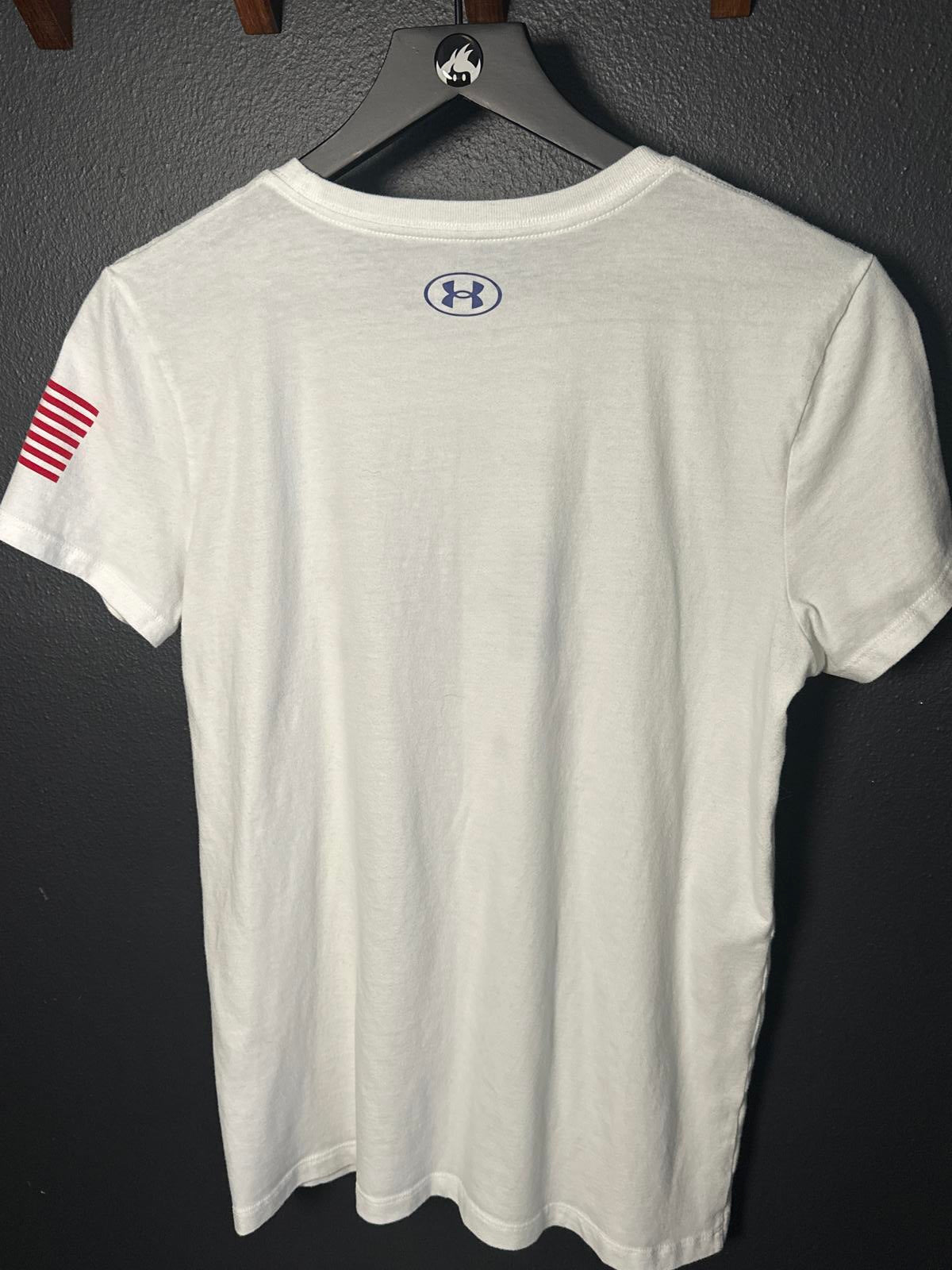 Under Armour White T-Shirt with Red Stars and Blue Logo