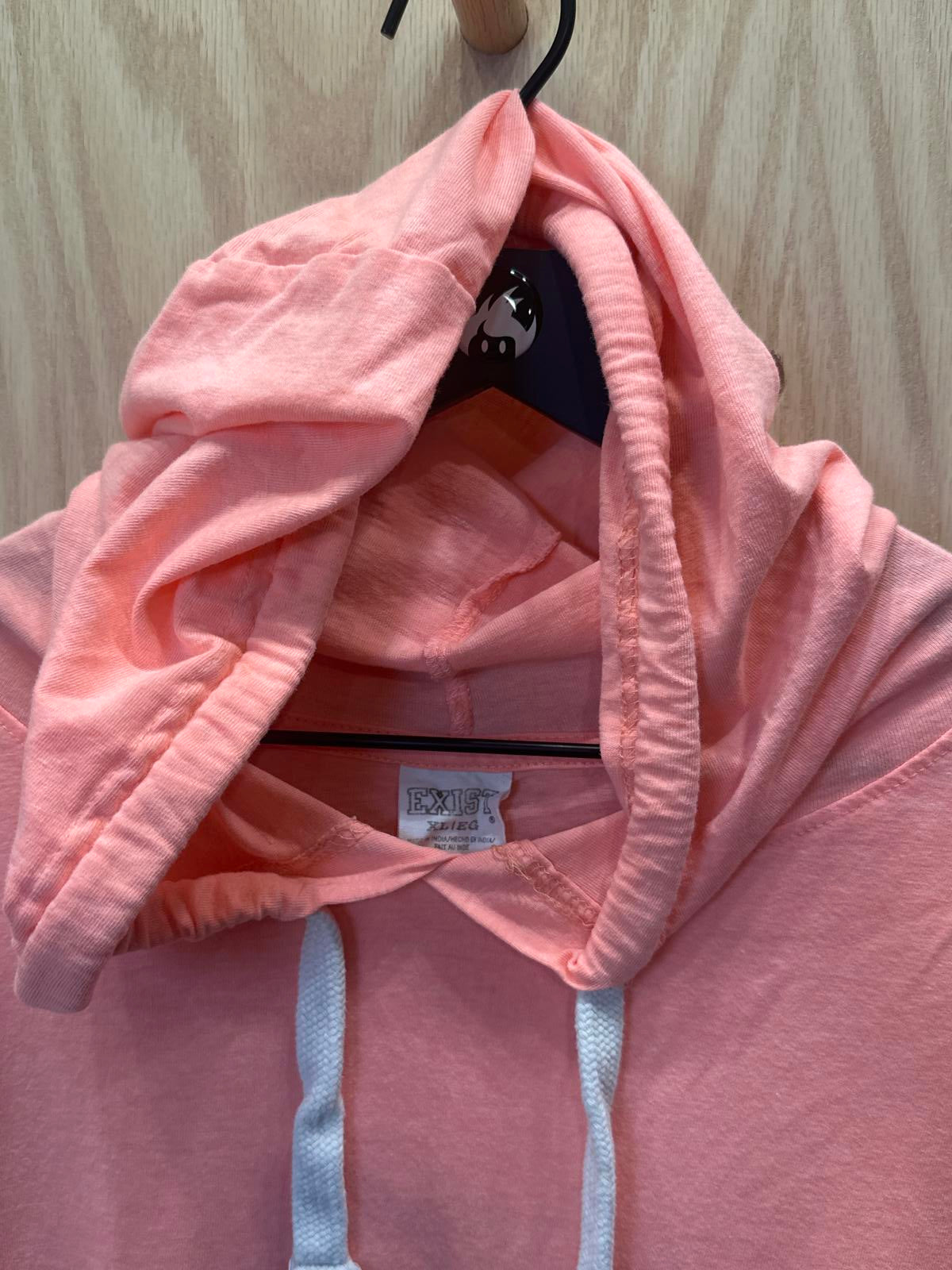 EXILE Pink Hooded Long Sleeve T-Shirt with Front Pocket