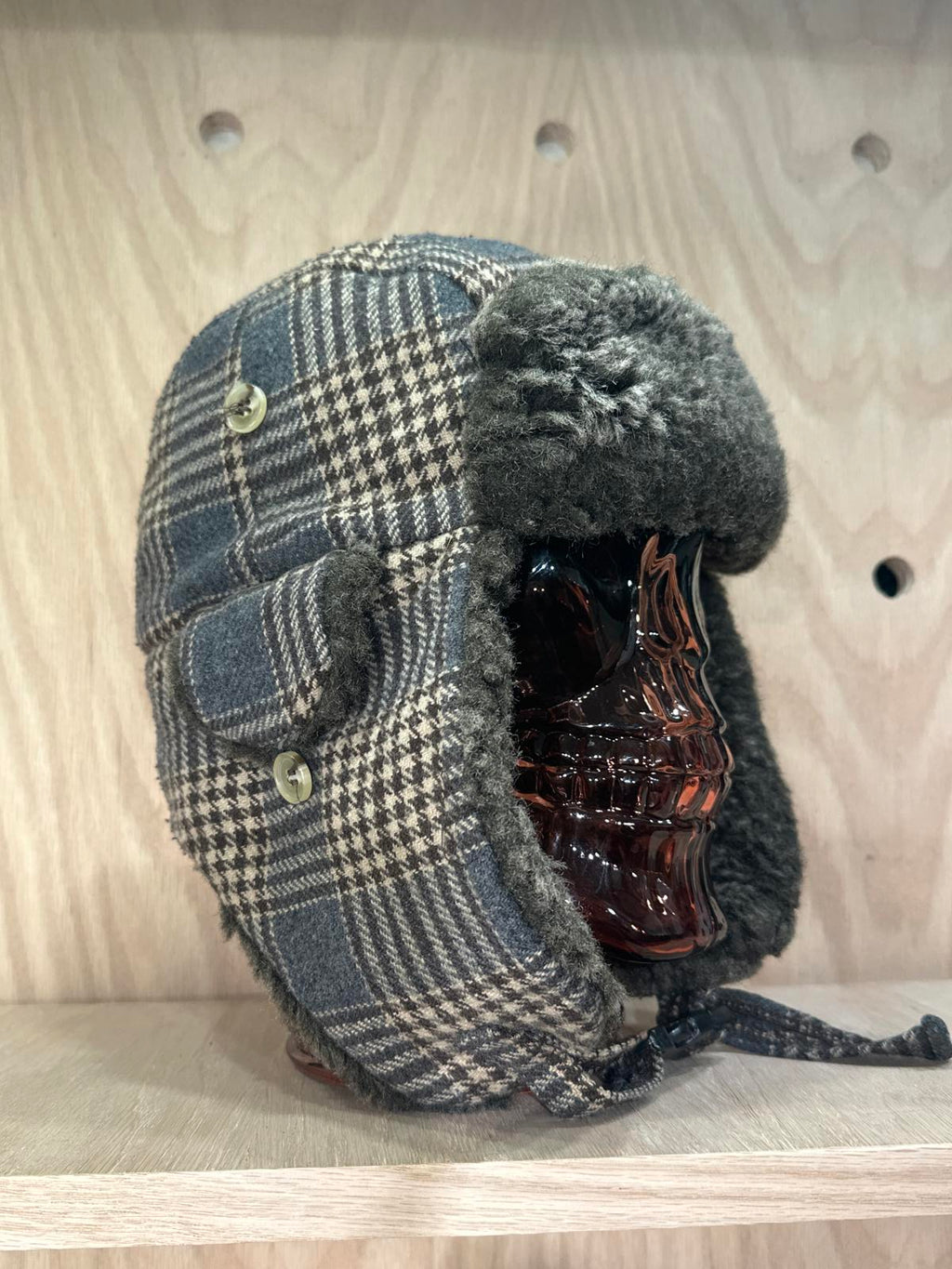 Faded Glory Plaid Winter Trapper Hat with Faux Fur Lining