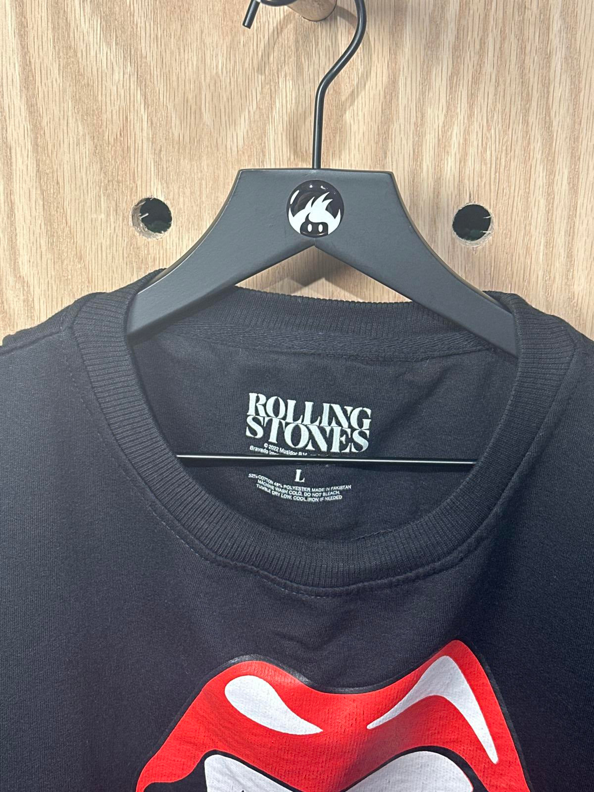 Rolling Stones Black Graphic Sweatshirt with Red Lips and Tongue Design