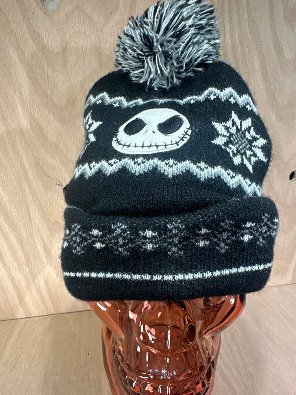 Black and White Disney Jack Skellington Knit Beanie Hat with Pom Pom