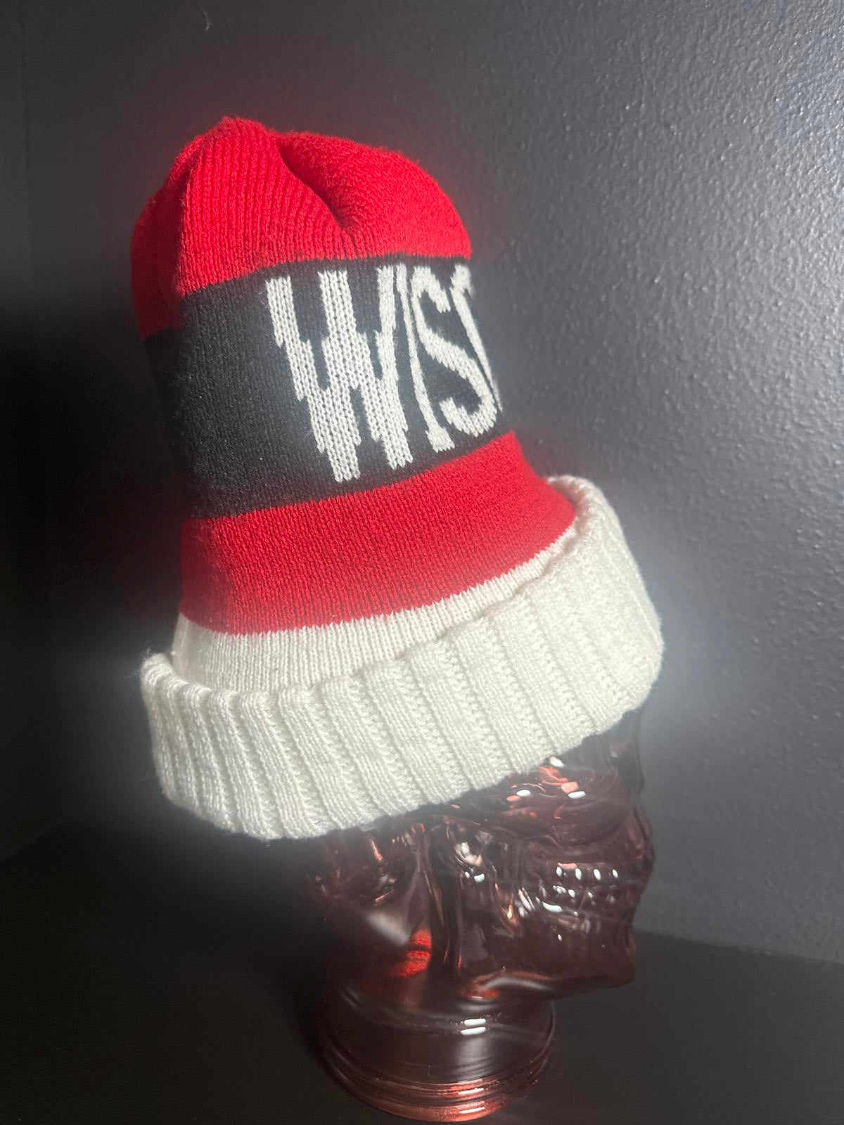 Wisconsin Red and White Knit Beanie Hat