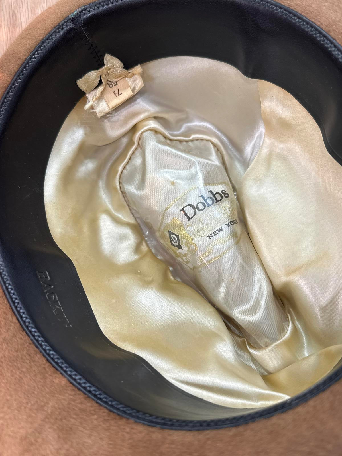 Vintage Dobbs Fifth Avenue Tan Fedora Hat with Decorative Feather and Rope Band