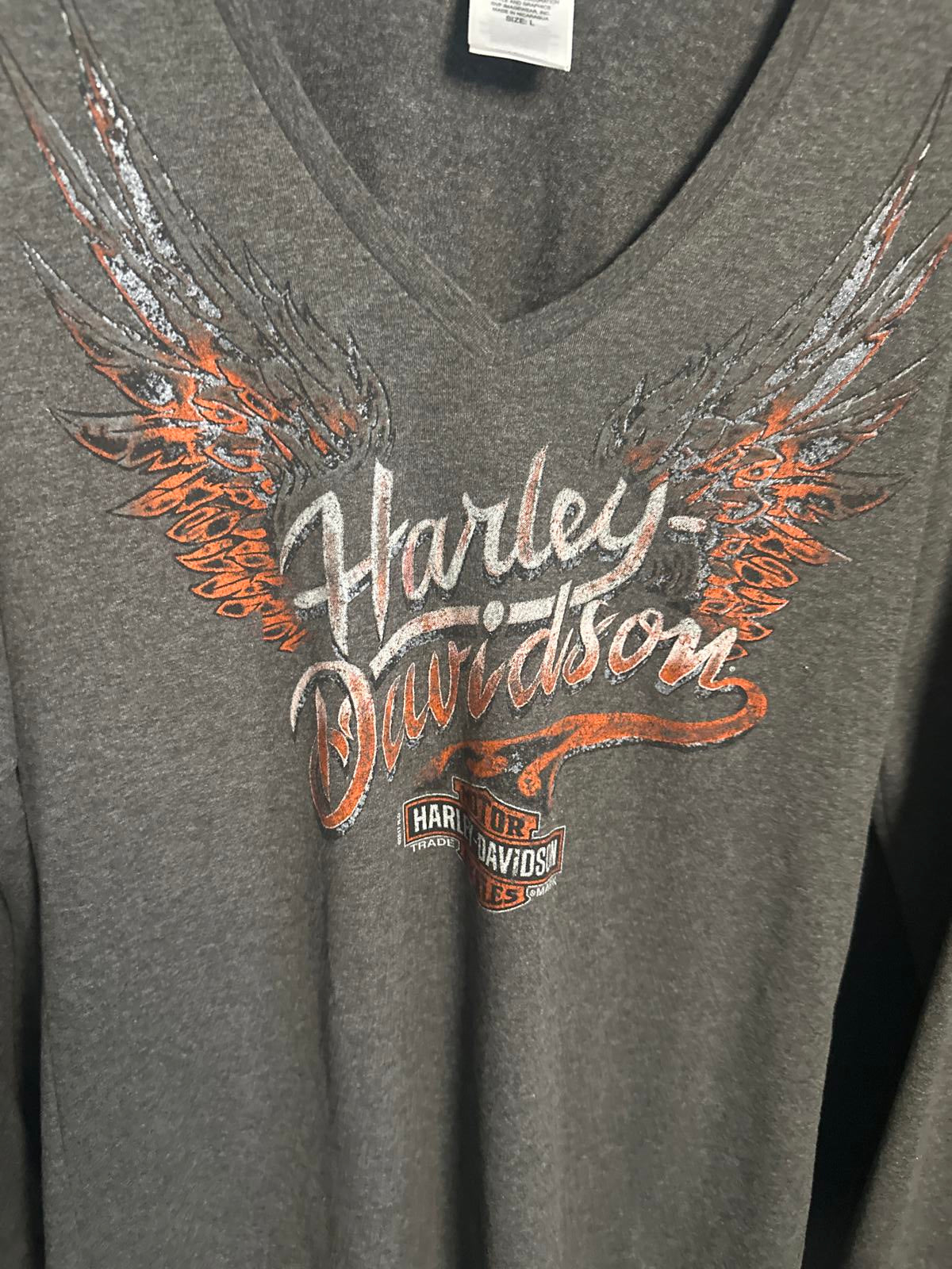 Harley-Davidson Women's Long Sleeve V-Neck Top with Wing Graphic