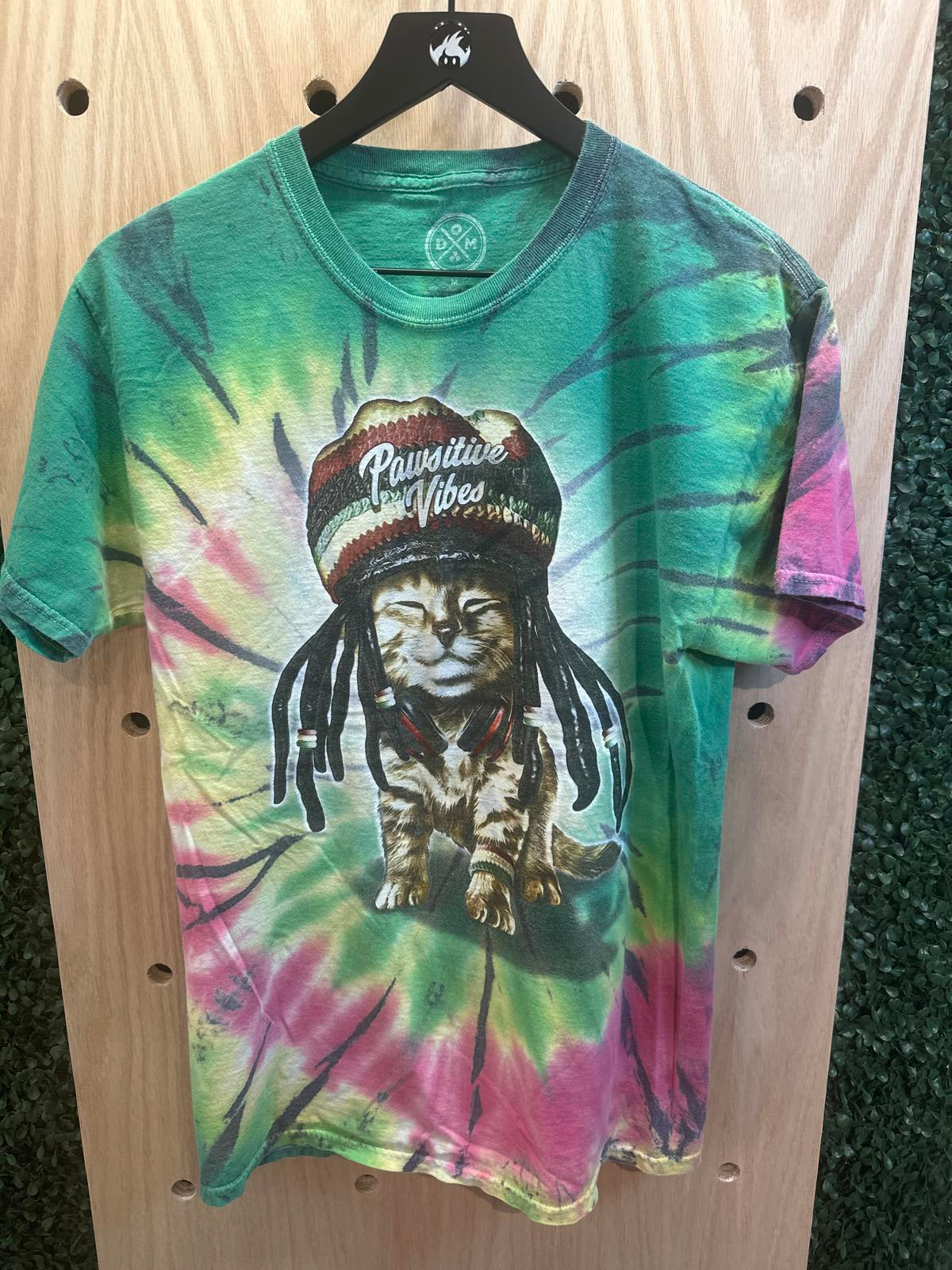 DOM Tie-Dye T-Shirt with Pawsitive Vibes Cat Graphic