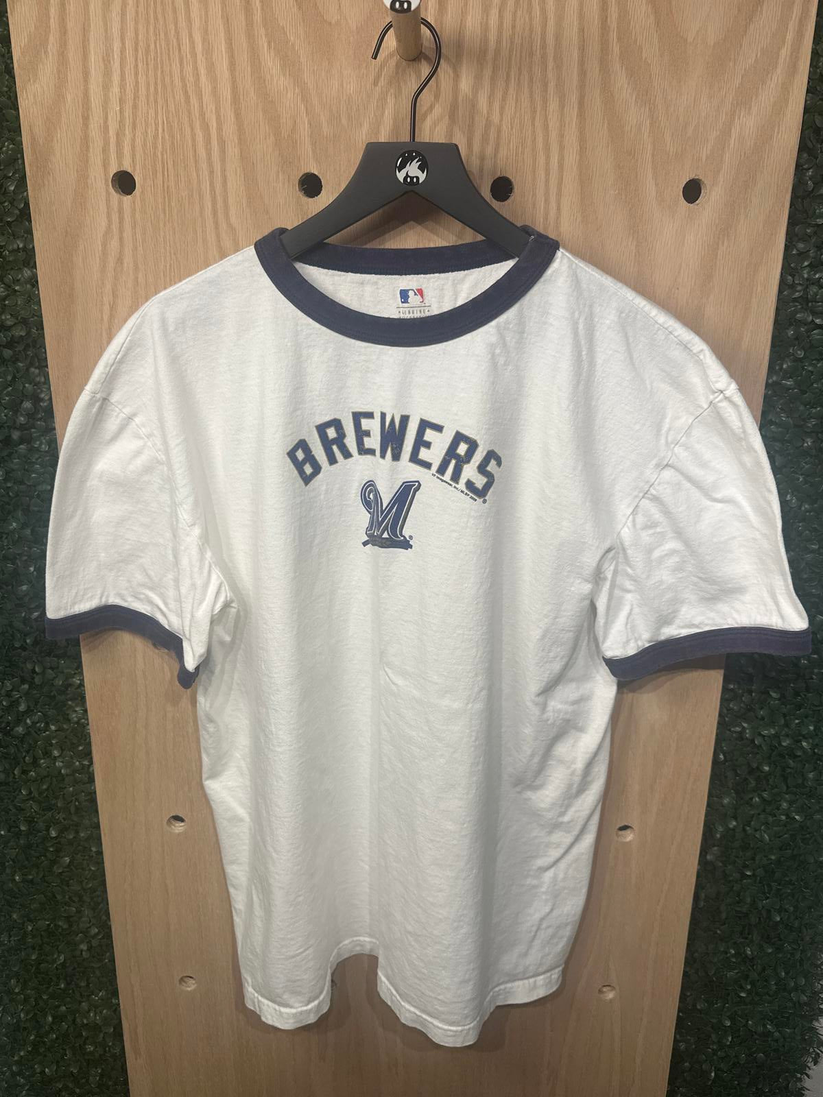 Milwaukee Brewers MLB Ringer T-Shirt White Navy Blue XL