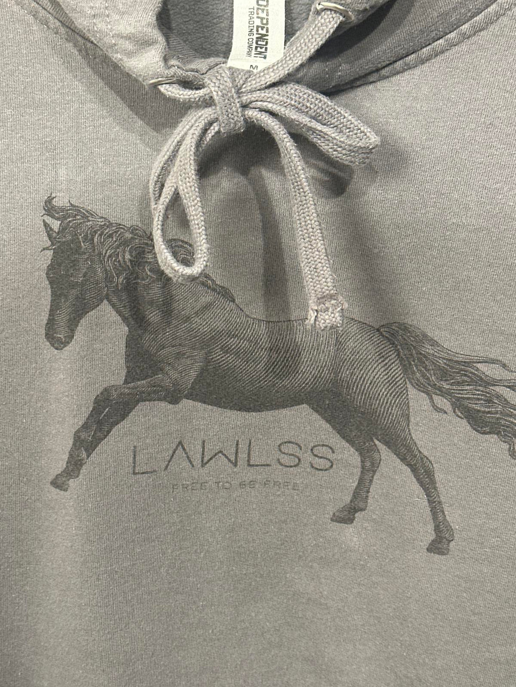 Gray Men's Hoodie with Horse Graphic and Drawstring Hood