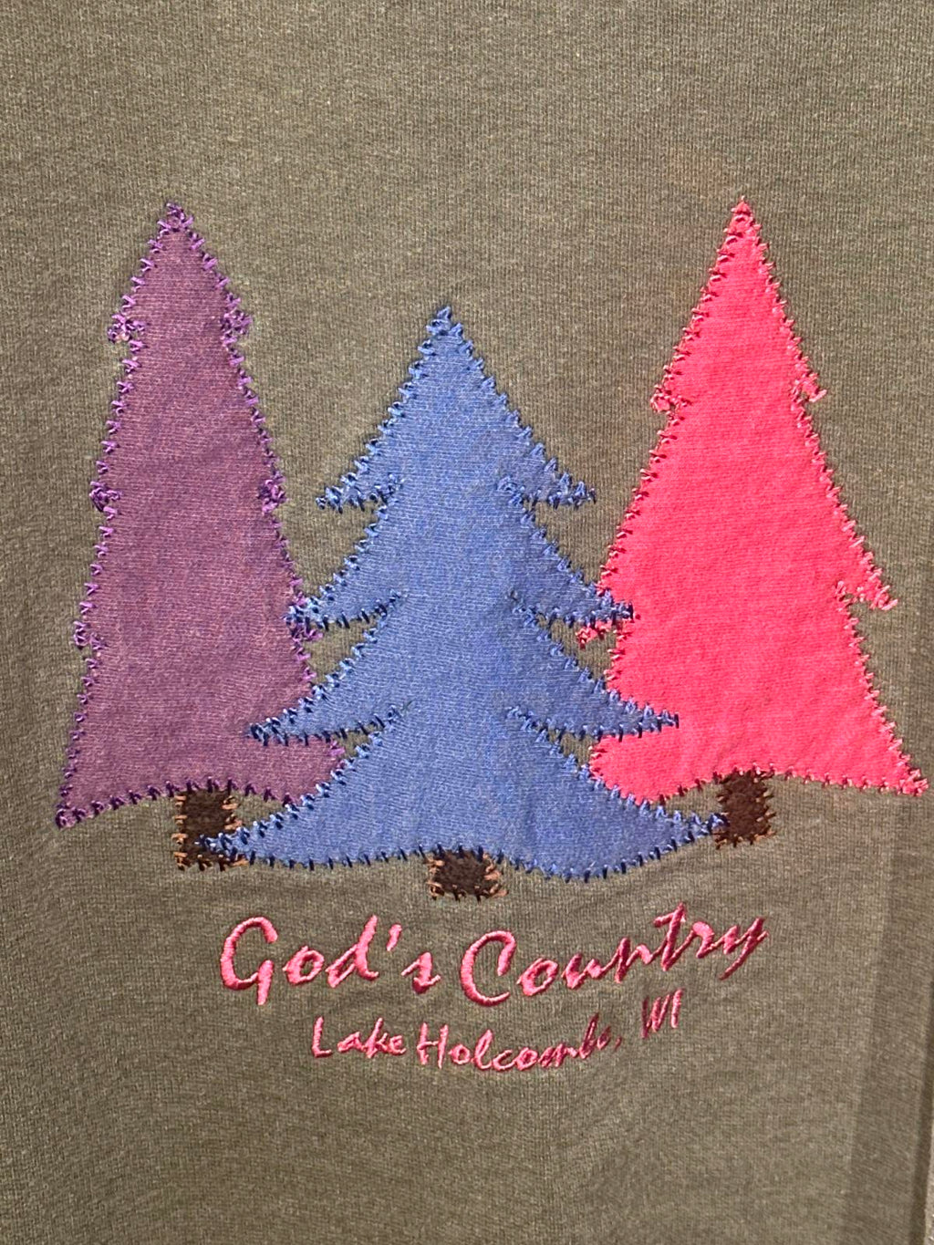 Green Embroidered Sweatshirt with Tree Design