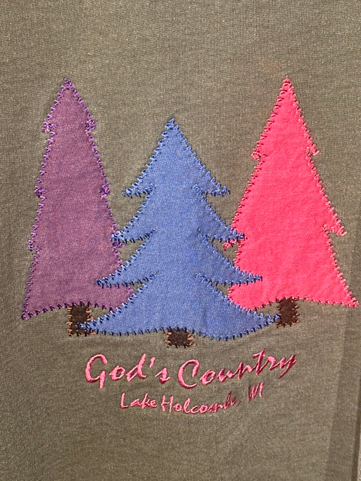 Green Embroidered Sweatshirt with Tree Design