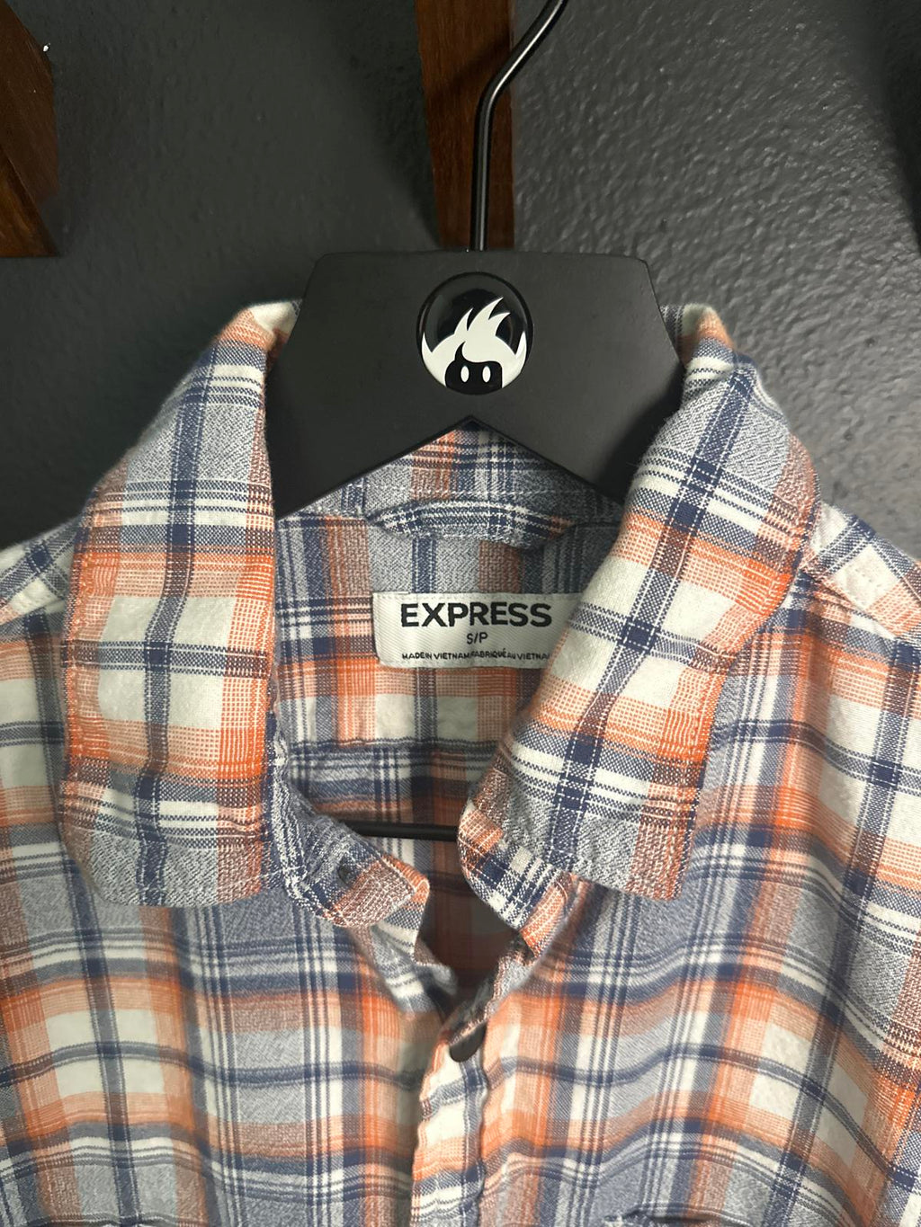 Express Blue and Orange Plaid Button-Up Shirt