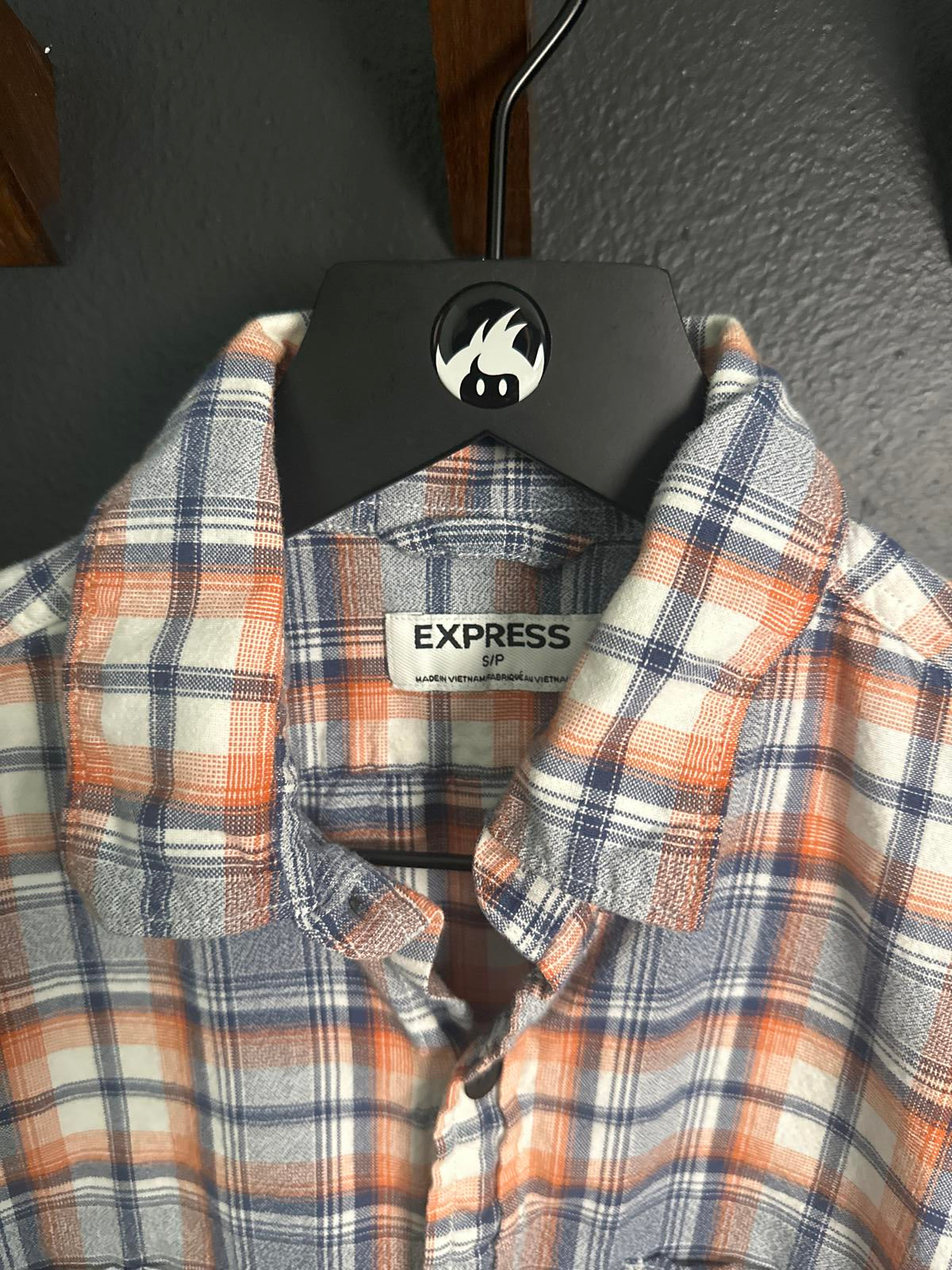 Express Blue and Orange Plaid Button-Up Shirt