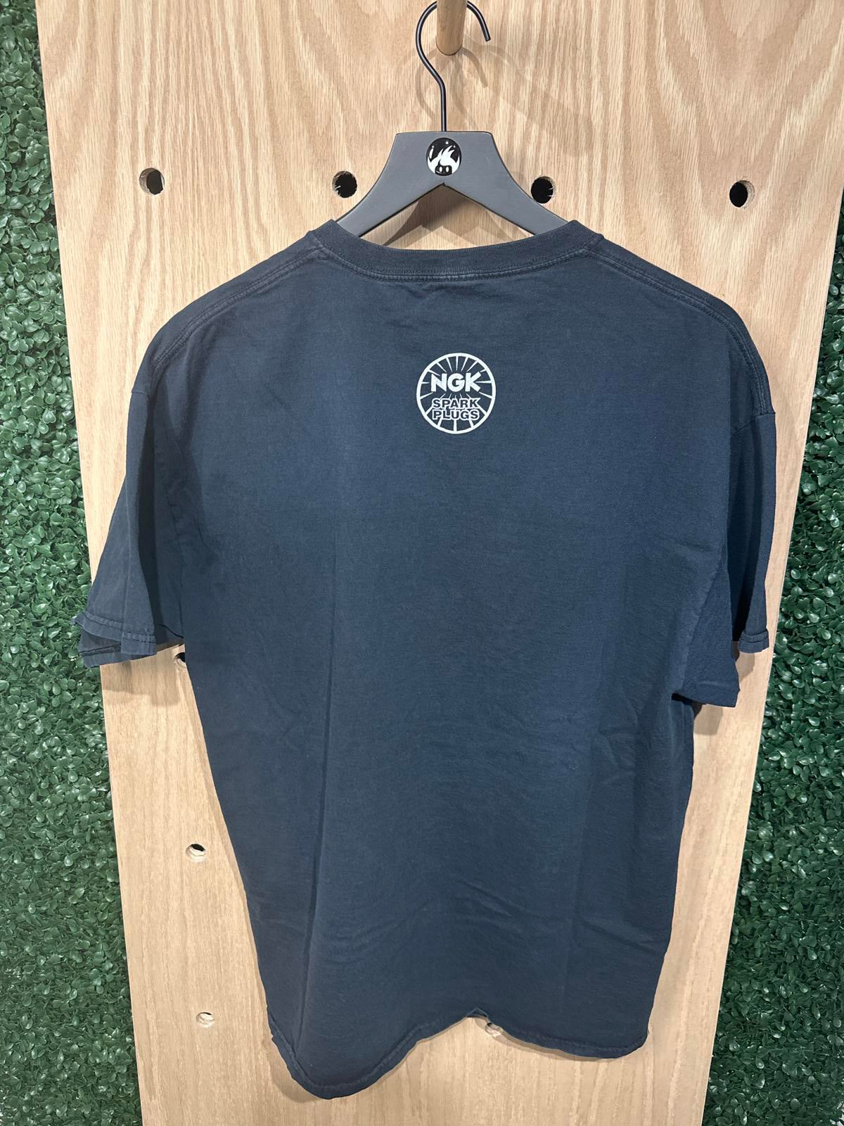 Men's Black Graphic Short Sleeve T-Shirt with Flaming Skull Design