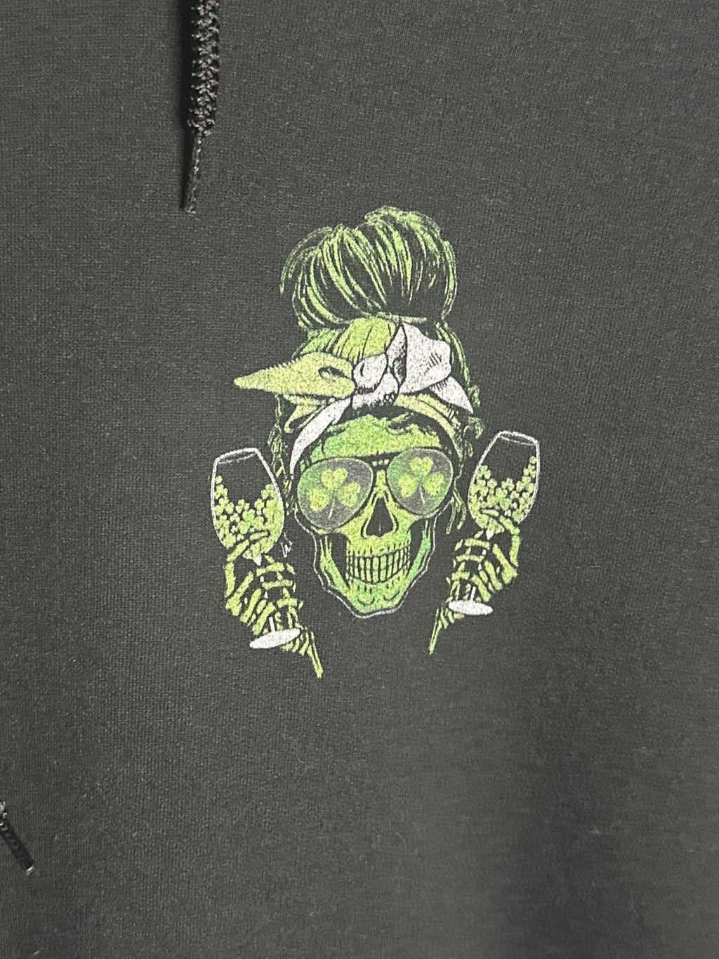 Gildan Heavy Blend Black Hoodie with Green Skull Graphic
