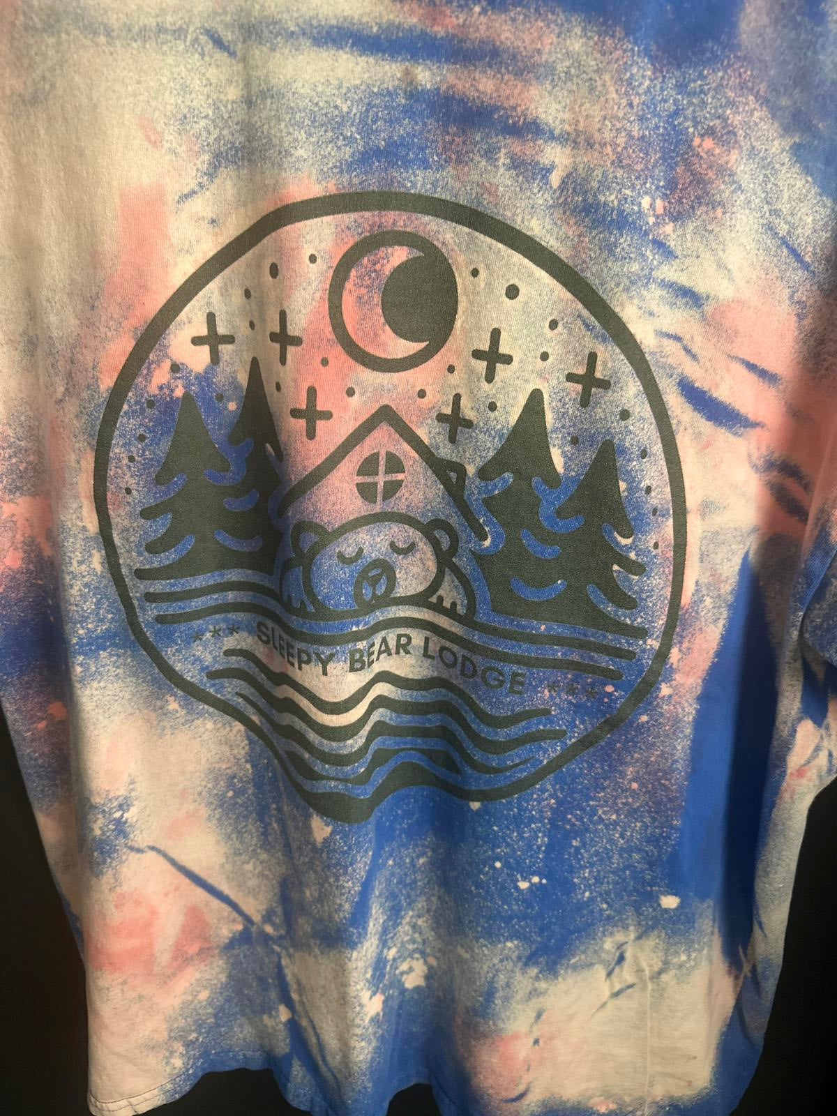 Sleepy Bear Lodge Graphic Tee - Colorful Tie-Dye T-Shirt