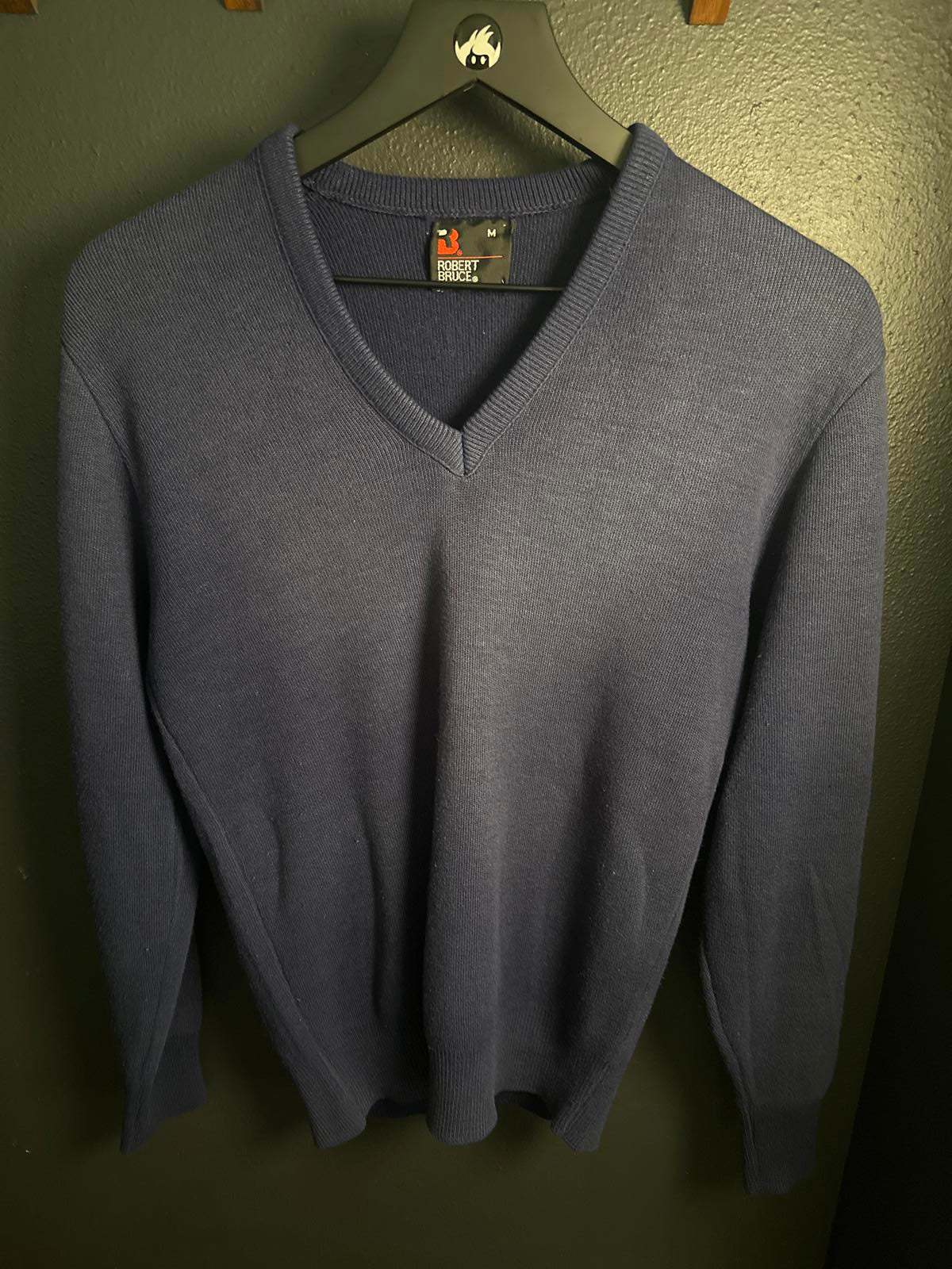 Robert Bruce Men's V-Neck Sweater - Medium - Navy Blue