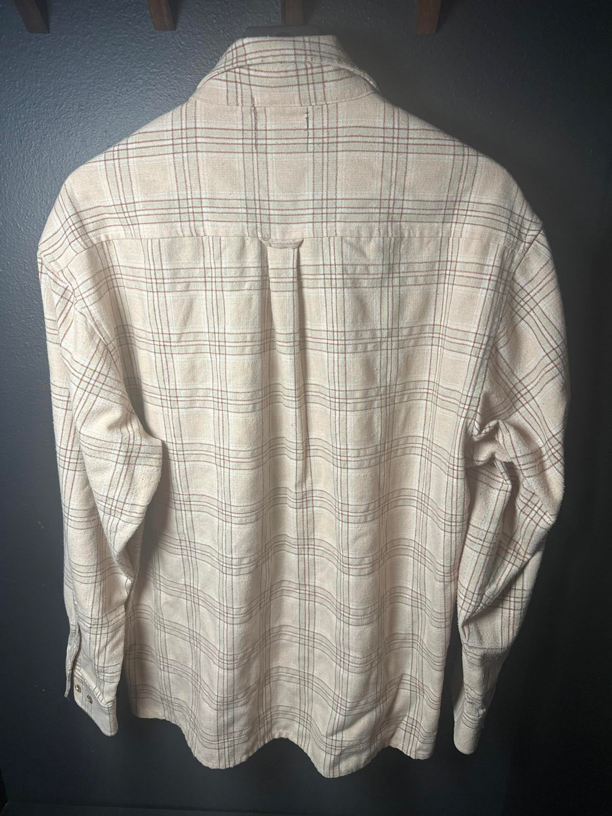 Trulfit Men's Casual Button-Up Shirt XL Beige Plaid 100% Cotton