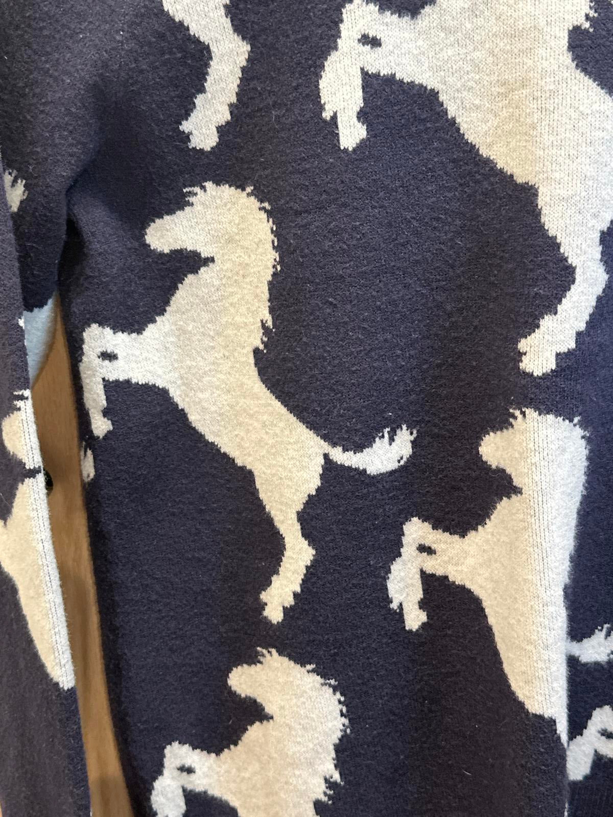 Women's Navy Blue Sweater with White Horse Pattern