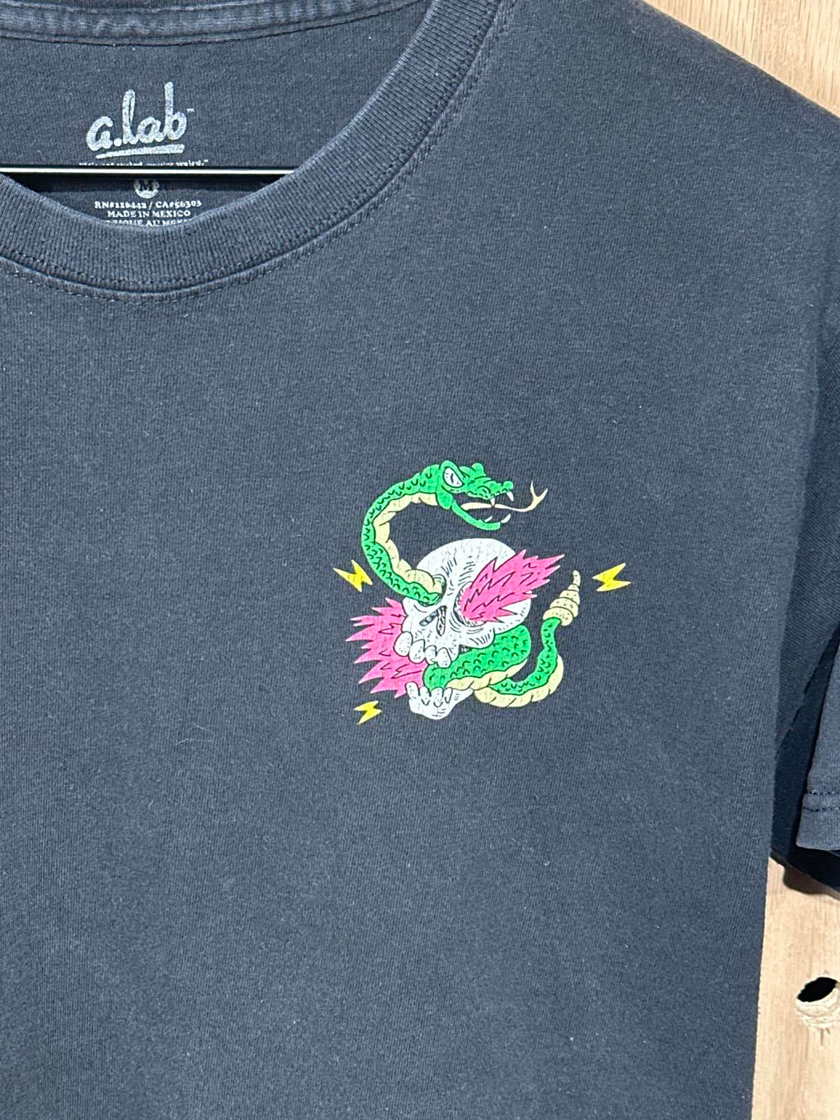 a.lab Black T-Shirt with Dragon and Skull Graphic