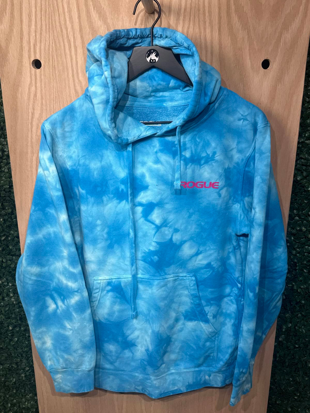 Rogue Blue Tie-Dye Hoodie with Pink Logo